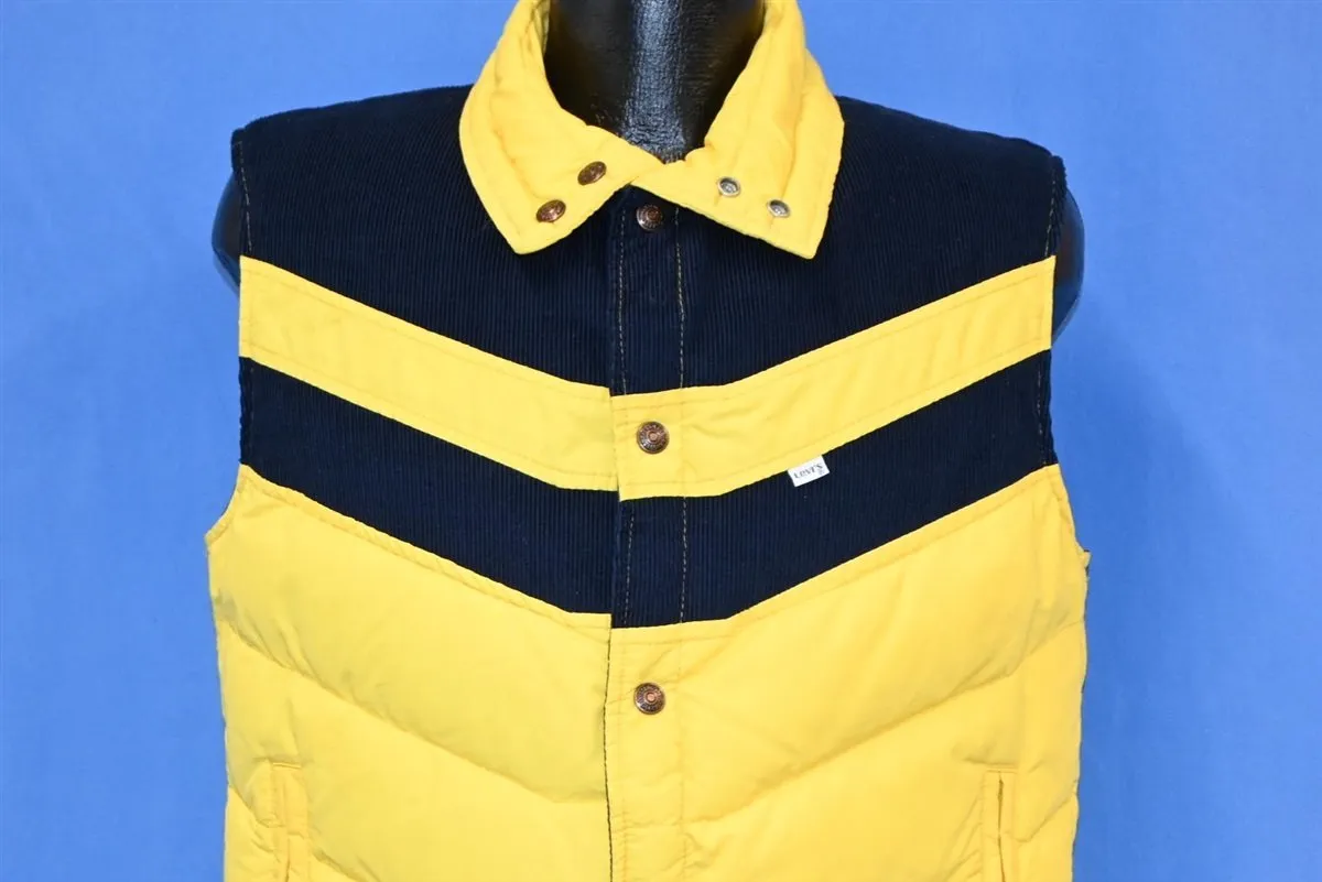 80s Levi's Yellow Blue Corduroy Chevron Puffy Ski Vest Large