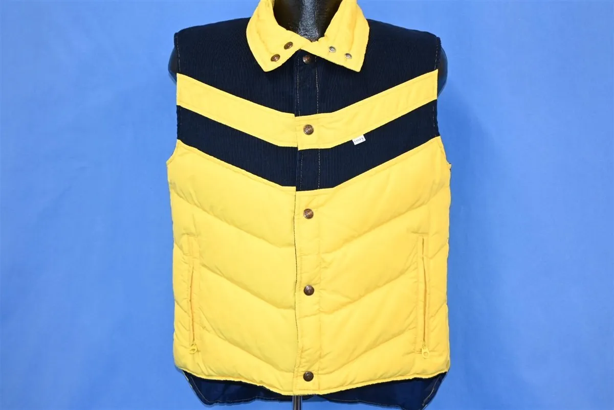 80s Levi's Yellow Blue Corduroy Chevron Puffy Ski Vest Large