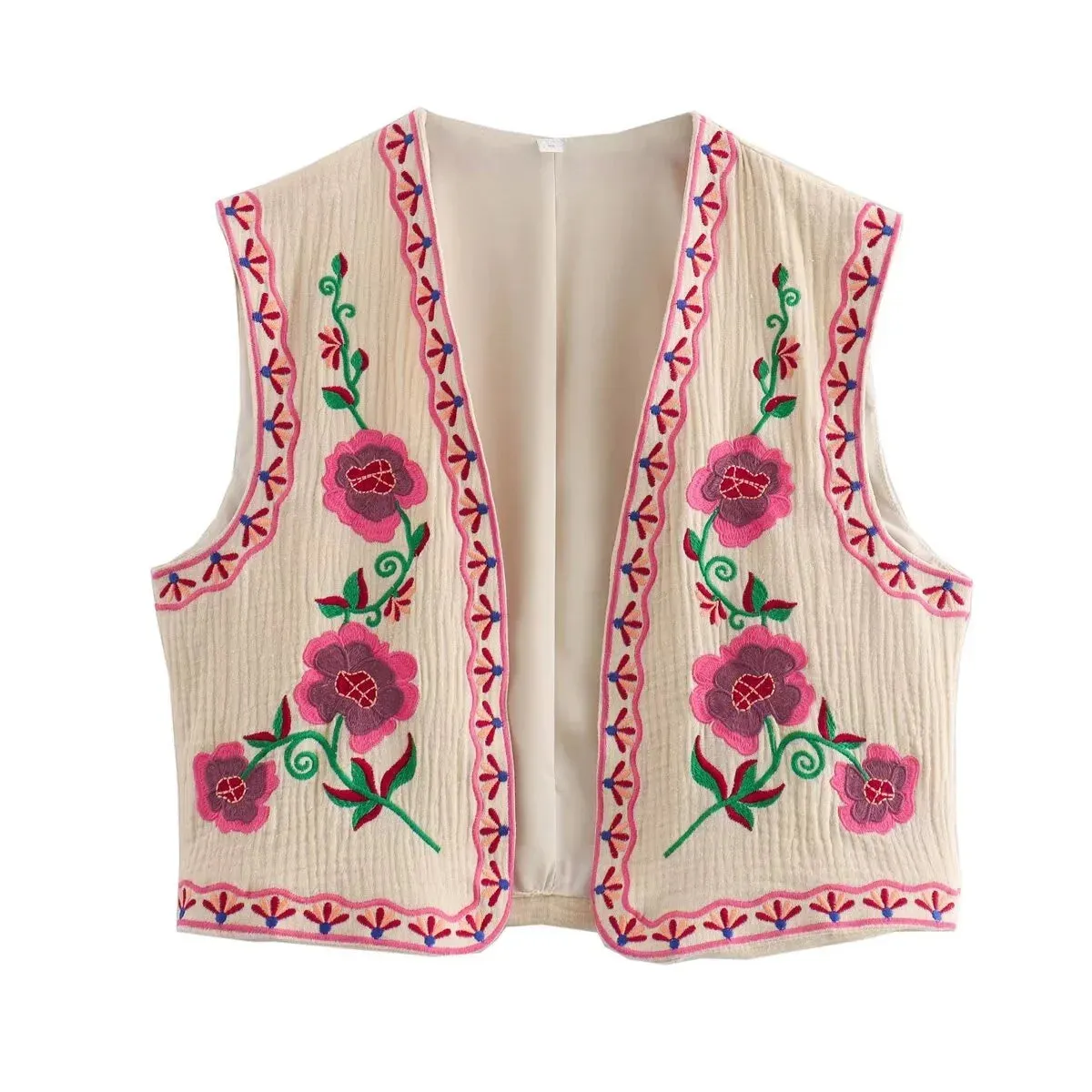 Back To School Joskaa Floral Embroidery Print Vest Women Cropped Top Chic V Neck Sleeveless Cropped Cardigan 2024 Spring Summer Lady Elegant Waistcoat