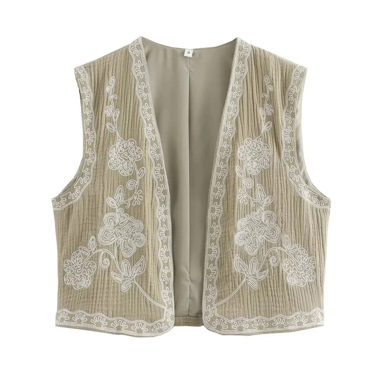 Back To School Joskaa Floral Embroidery Print Vest Women Cropped Top Chic V Neck Sleeveless Cropped Cardigan 2024 Spring Summer Lady Elegant Waistcoat