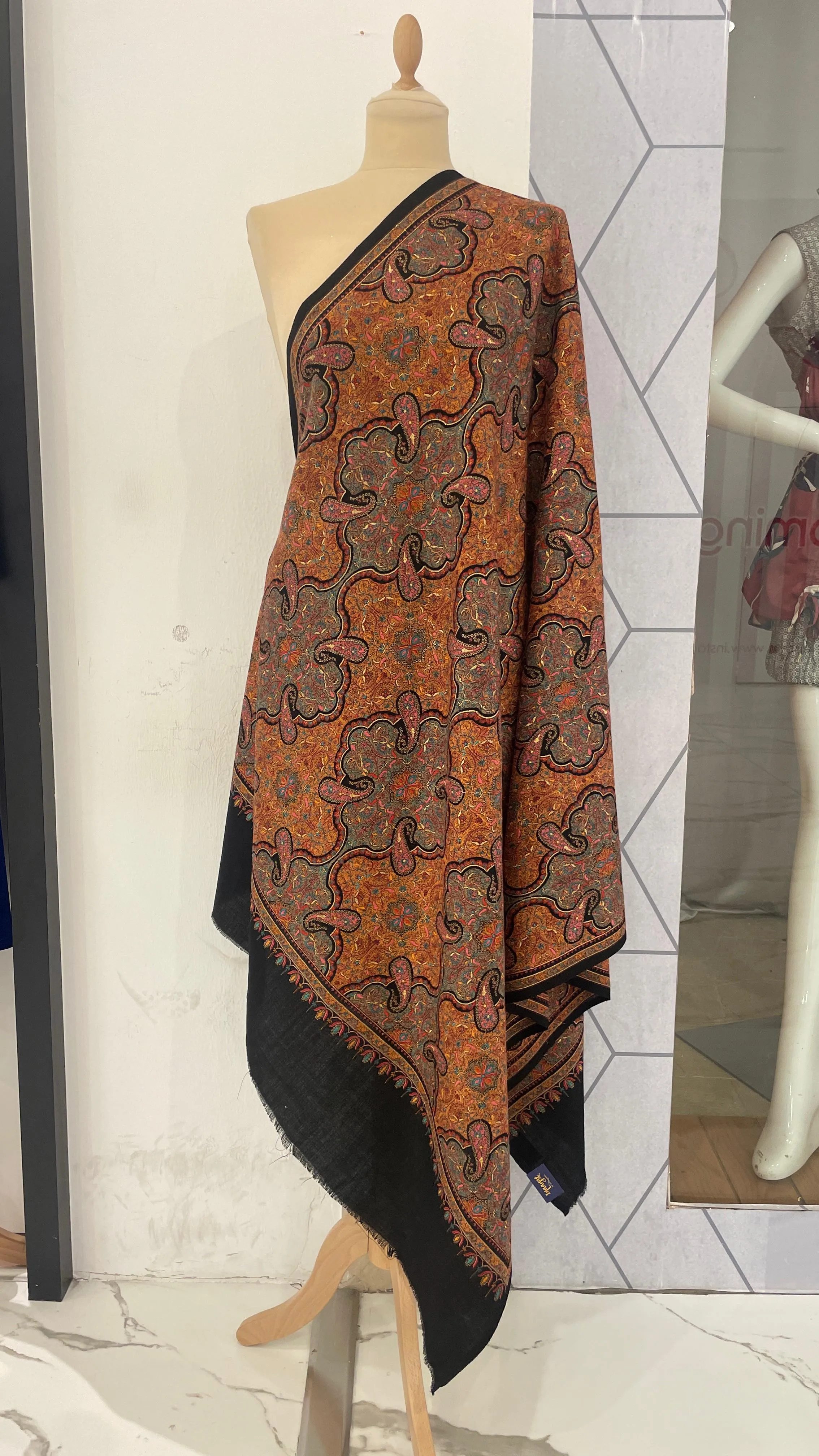 Bhoomi Jamewar Black & Orange Cashmere wool