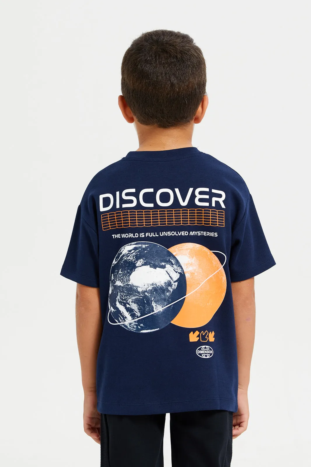 Boys Navy Soft Feel Drop Shoulder T-Shirt