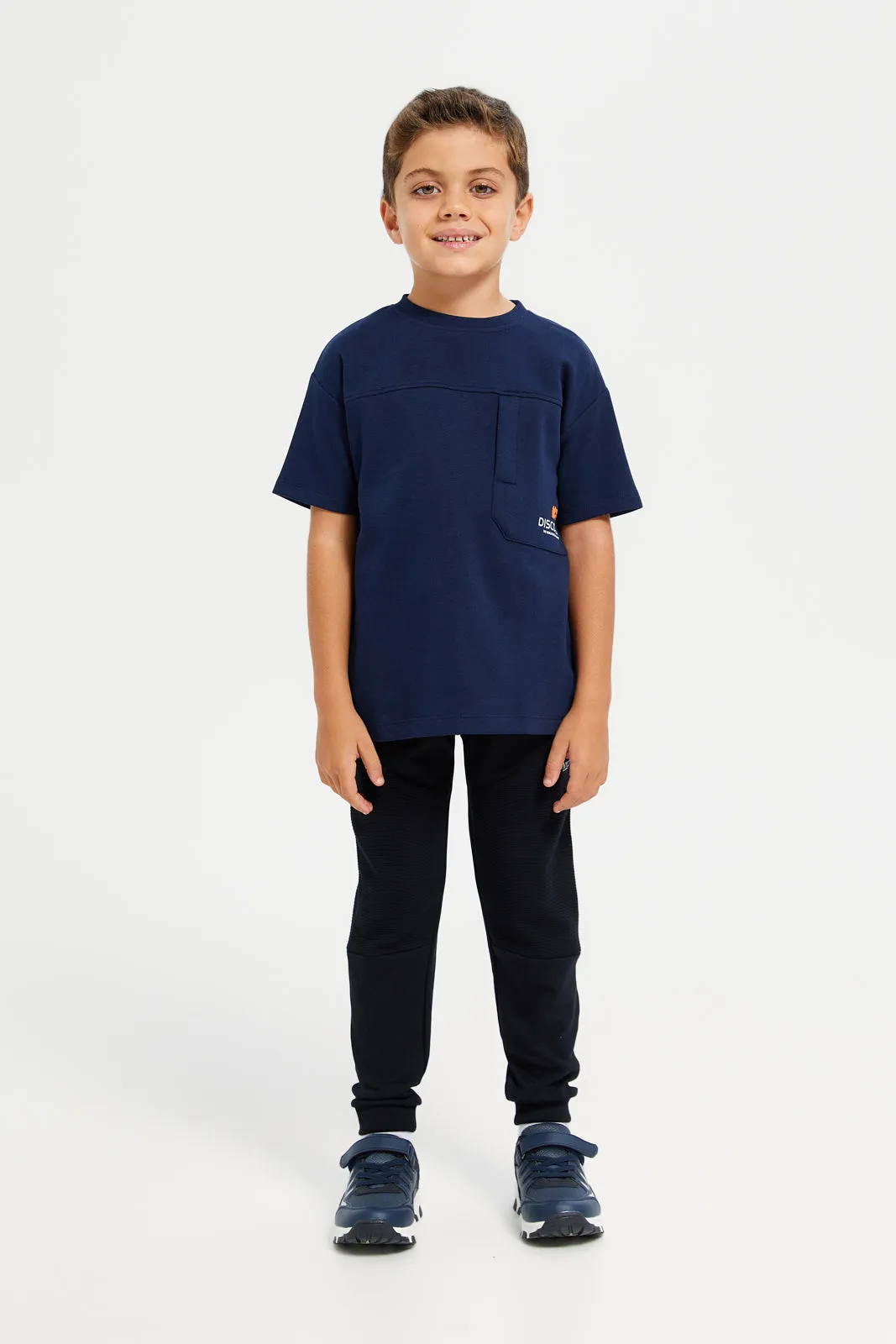 Boys Navy Soft Feel Drop Shoulder T-Shirt