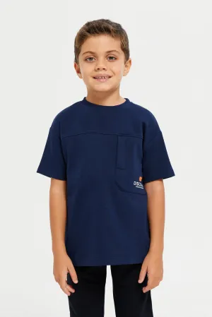 Boys Navy Soft Feel Drop Shoulder T-Shirt