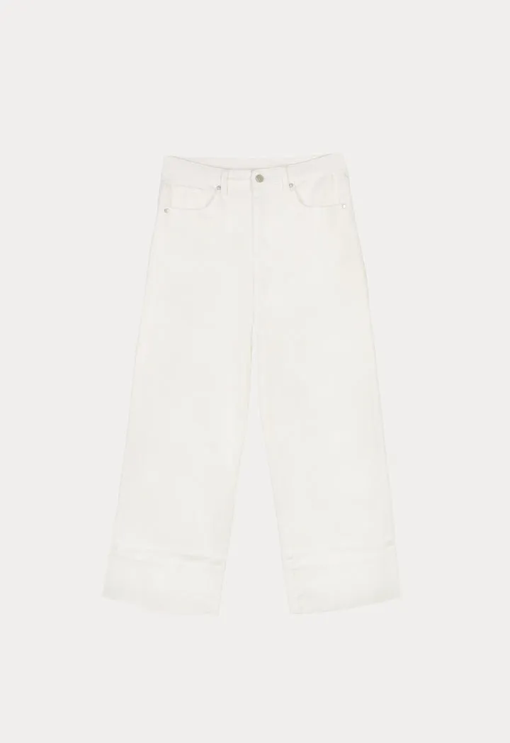 Choice Folded Hem Solid Denim Jeans Off White