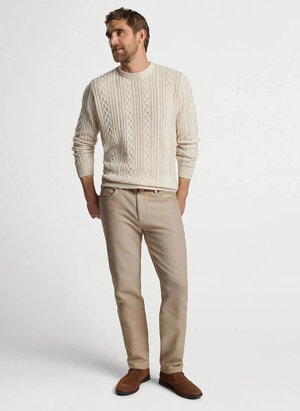 Crescent Ridge Cable Crew in Winter Ivory by Peter Millar