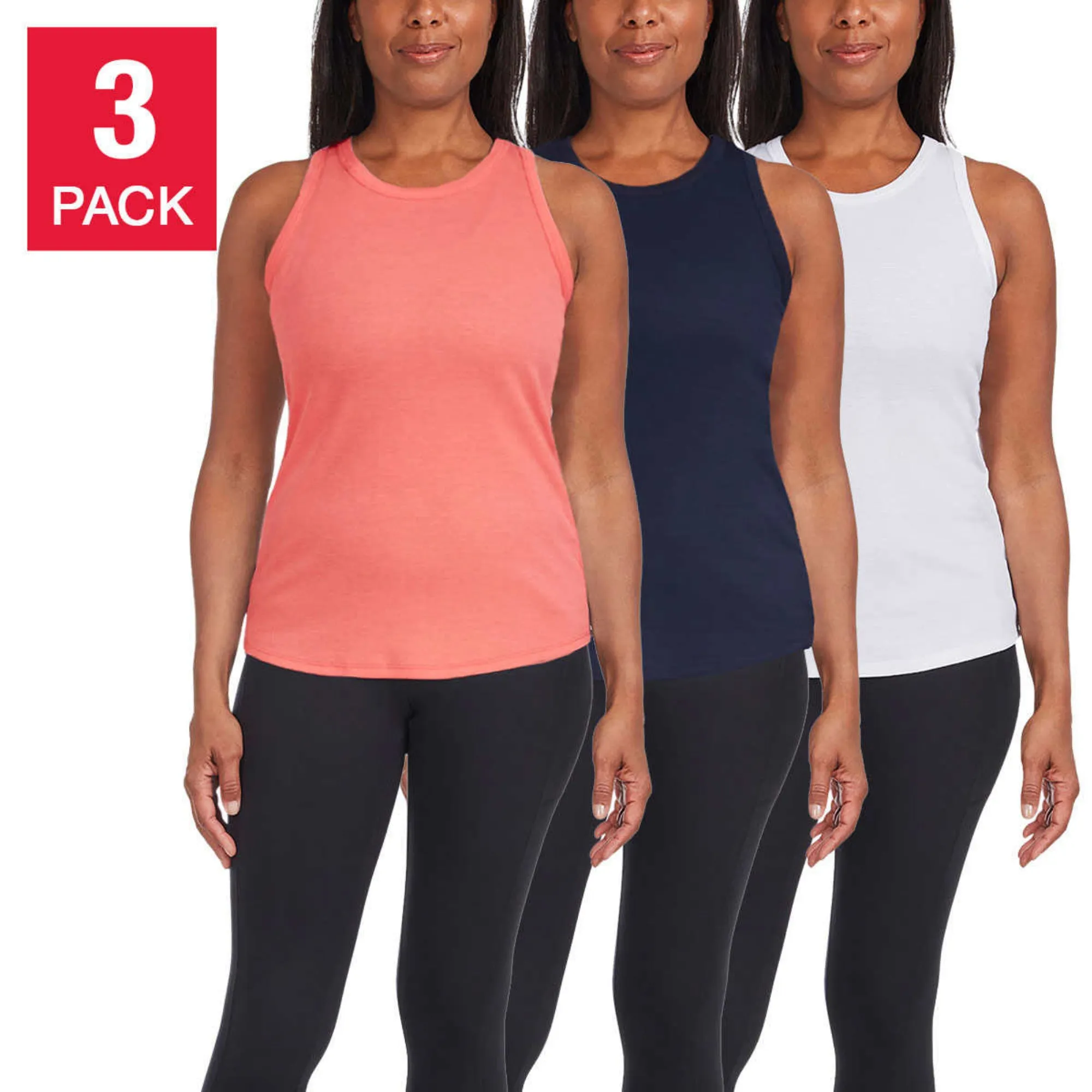 Danskin Women's 3-pack Soft Ribbed Active Top Racerback Tank