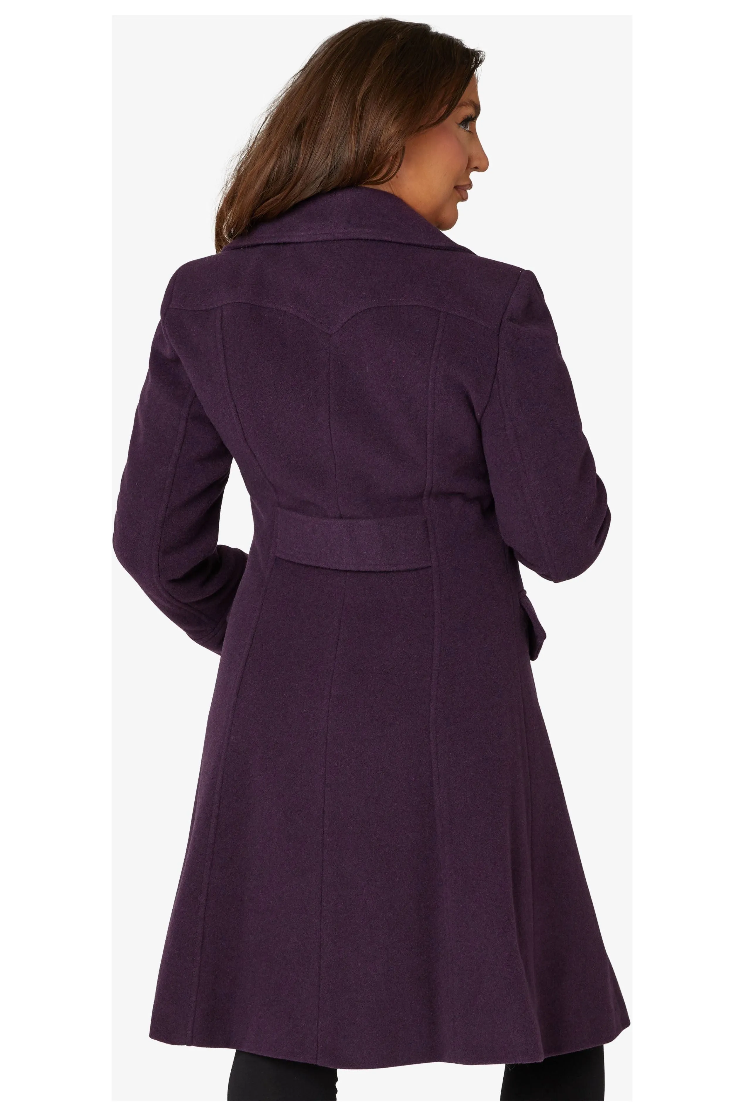 De La Creme Fashions Katrina Purple Wool Blend Military Midi Coat