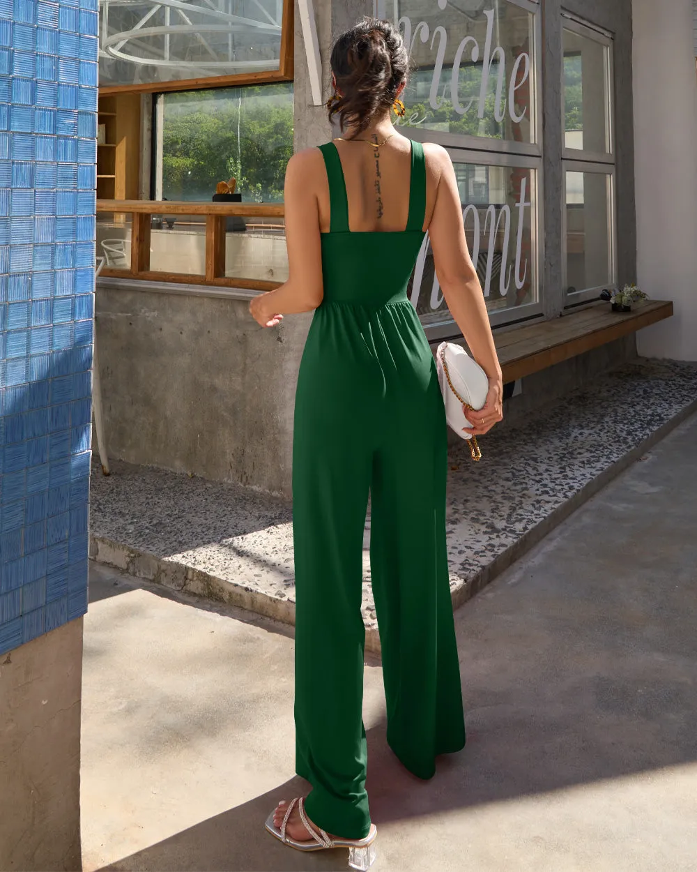 Dressy Sleeveless Square Neck Causal Wide Leg Jumpsuit