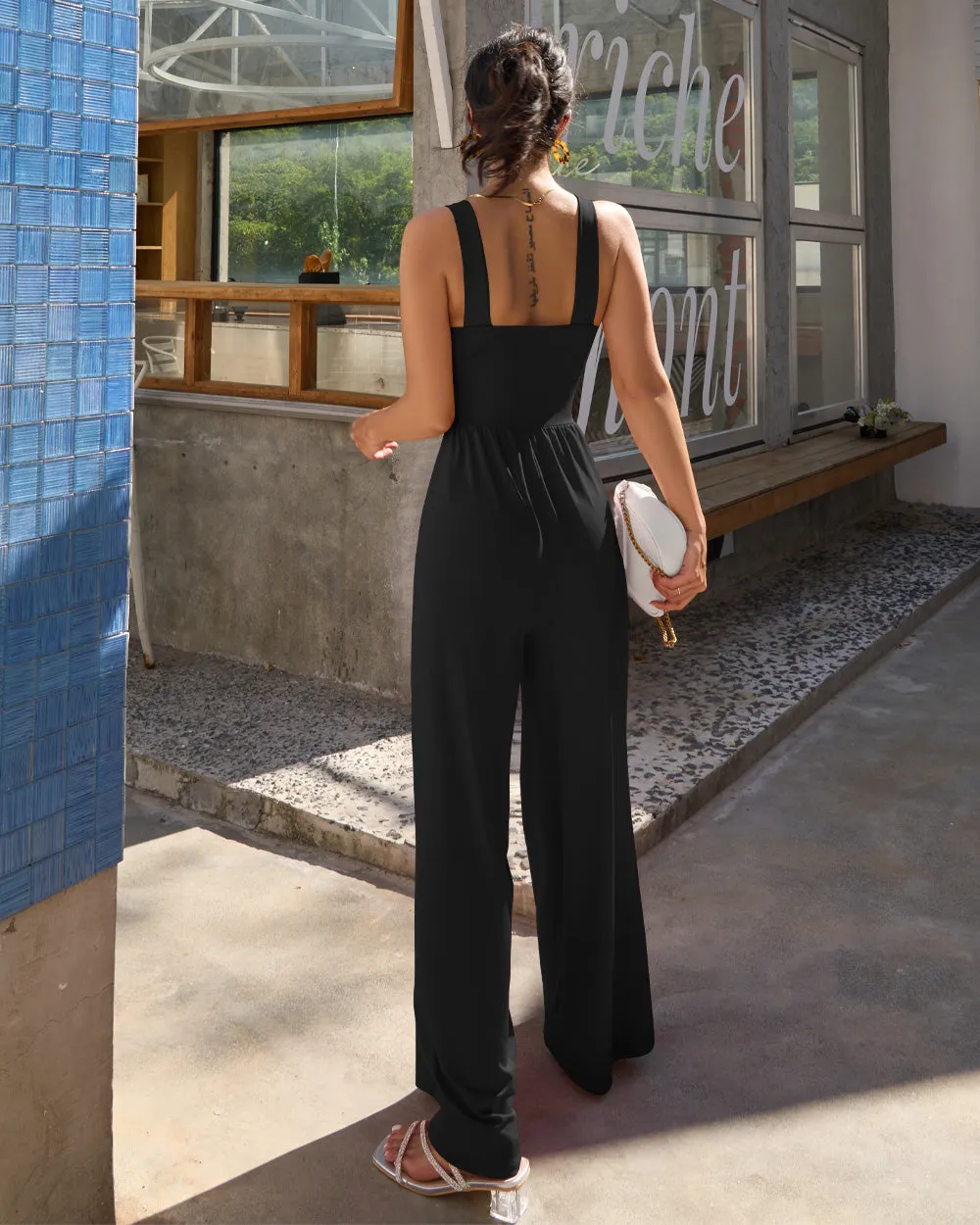 Dressy Sleeveless Square Neck Causal Wide Leg Jumpsuit