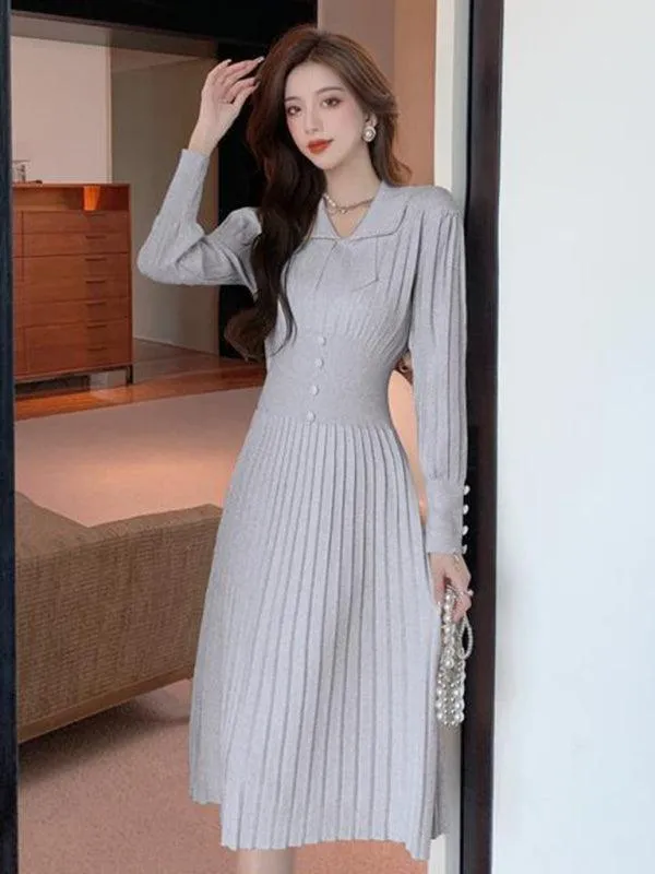 Elegant French-Inspired Women's Knitted Dress with Skirt by Jakoto