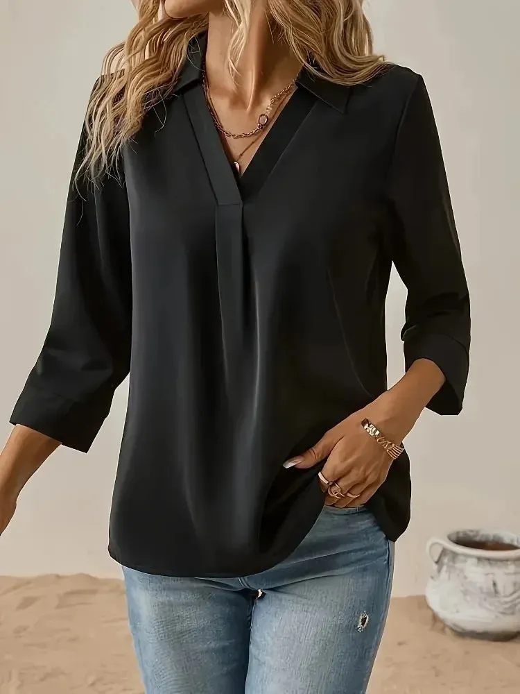 Elegant Solid Color Lapel Shirt for Women