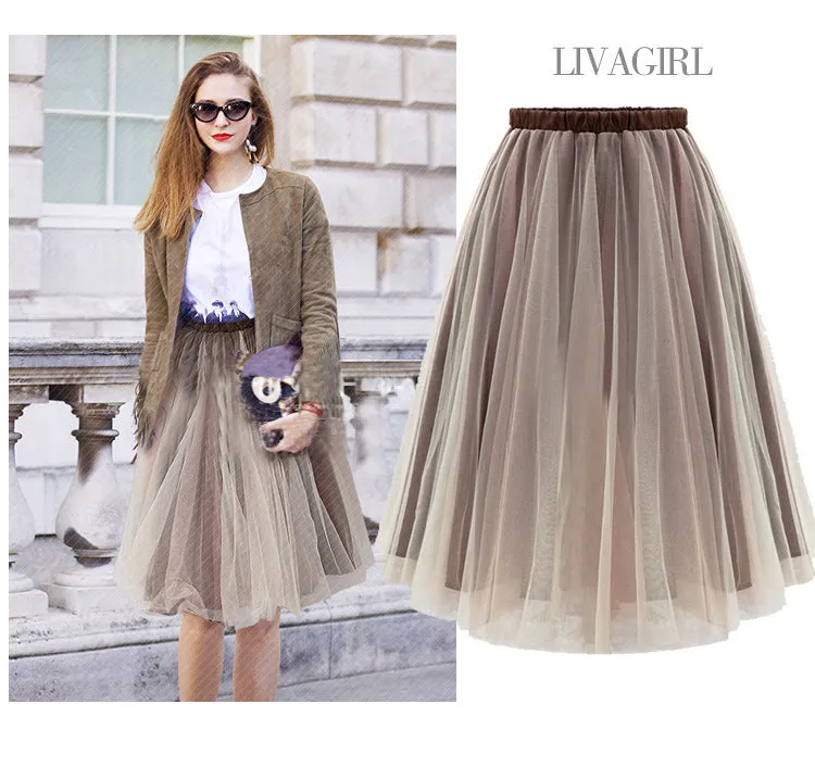 Europe Summer Women Trendy All-Matching Tutu Mesh skirt