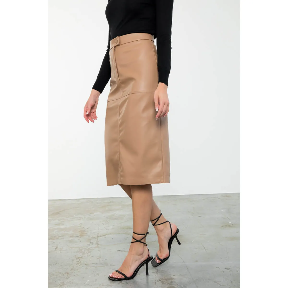 Faux Leather Midi Skirt