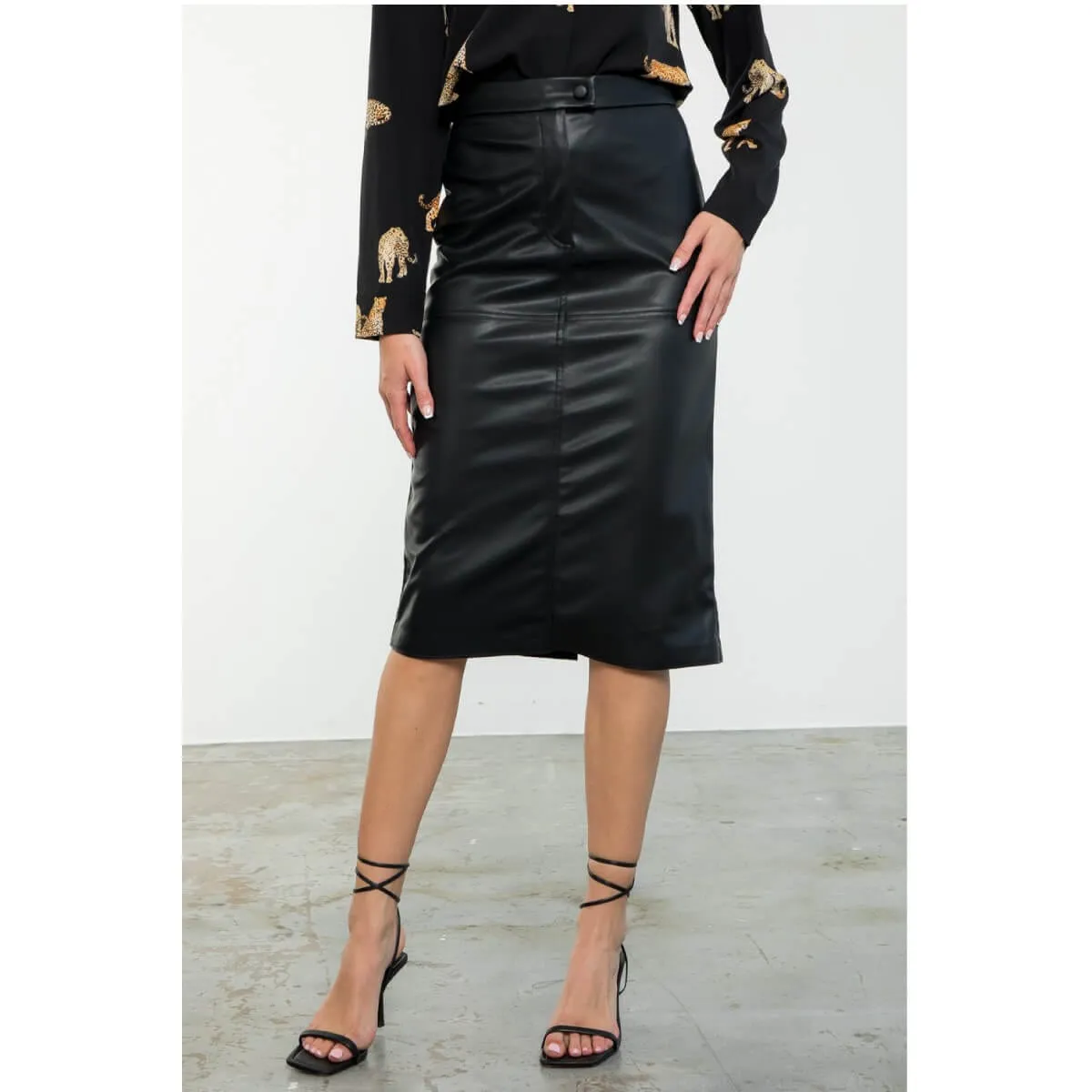 Faux Leather Midi Skirt