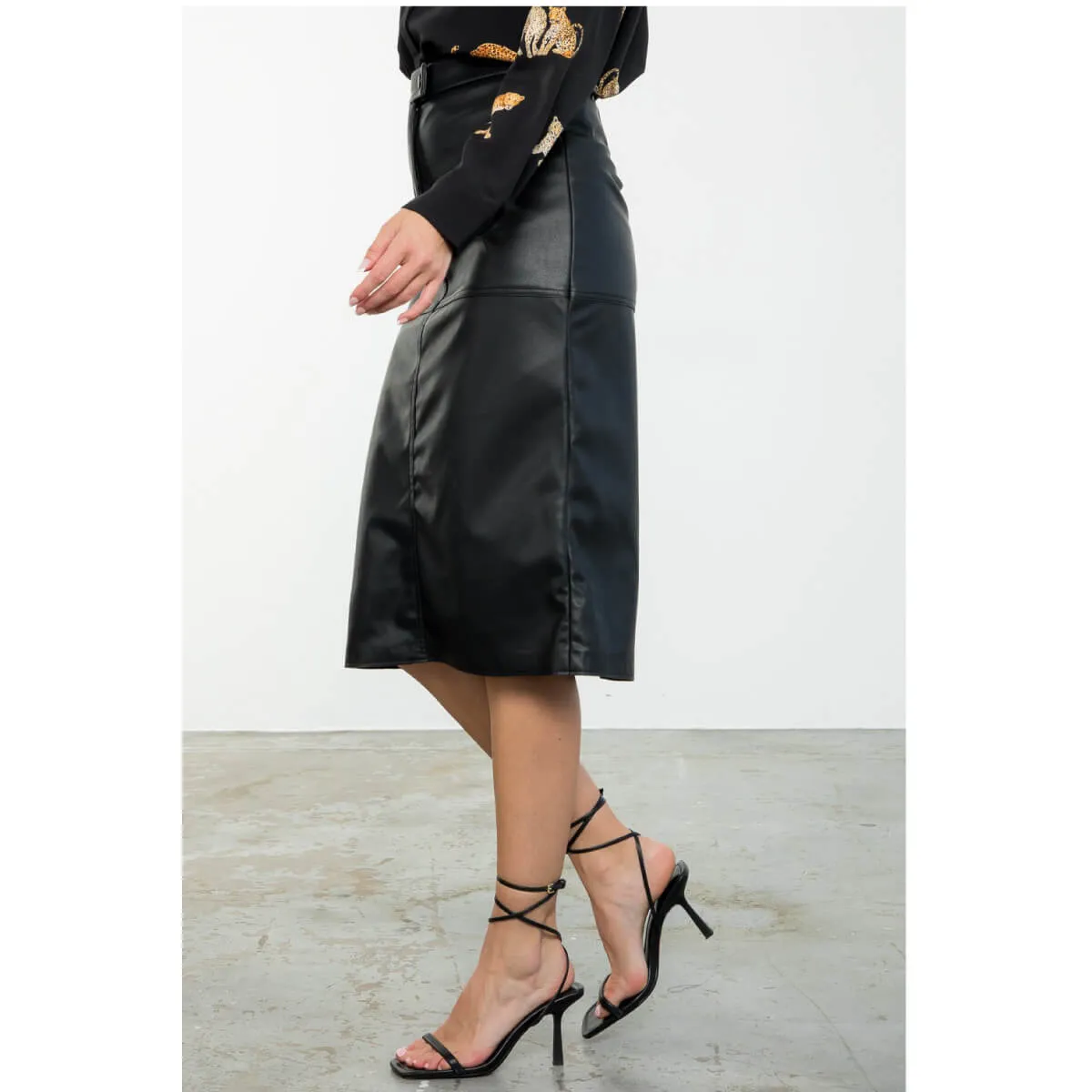 Faux Leather Midi Skirt