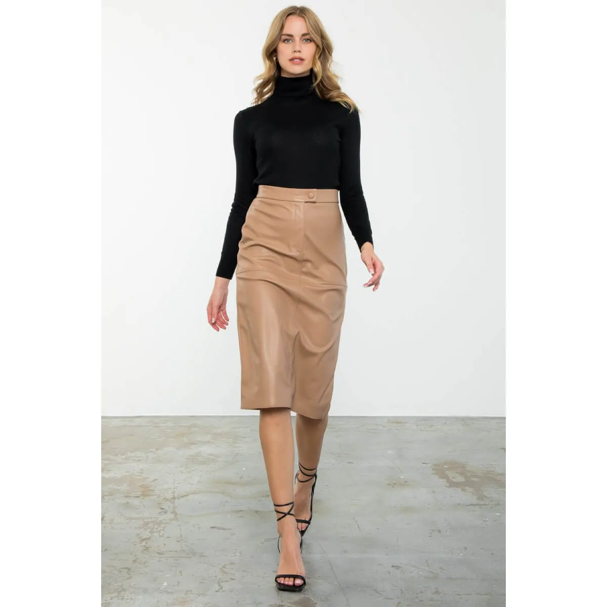 Faux Leather Midi Skirt