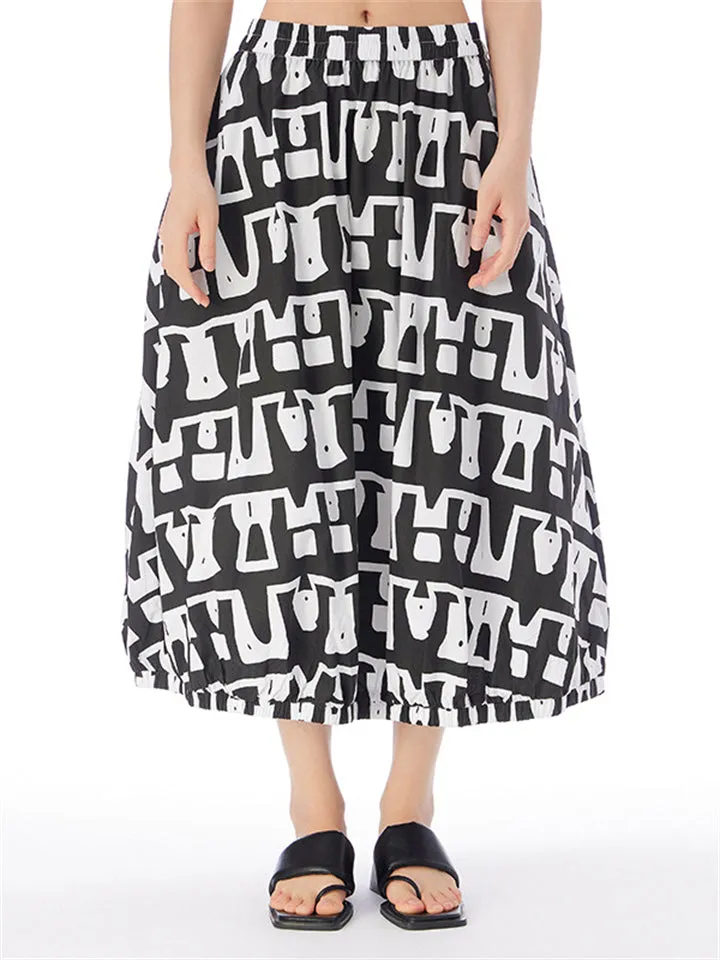 Female Elastic Waist Trendy Geometric Pattern Print Skirts