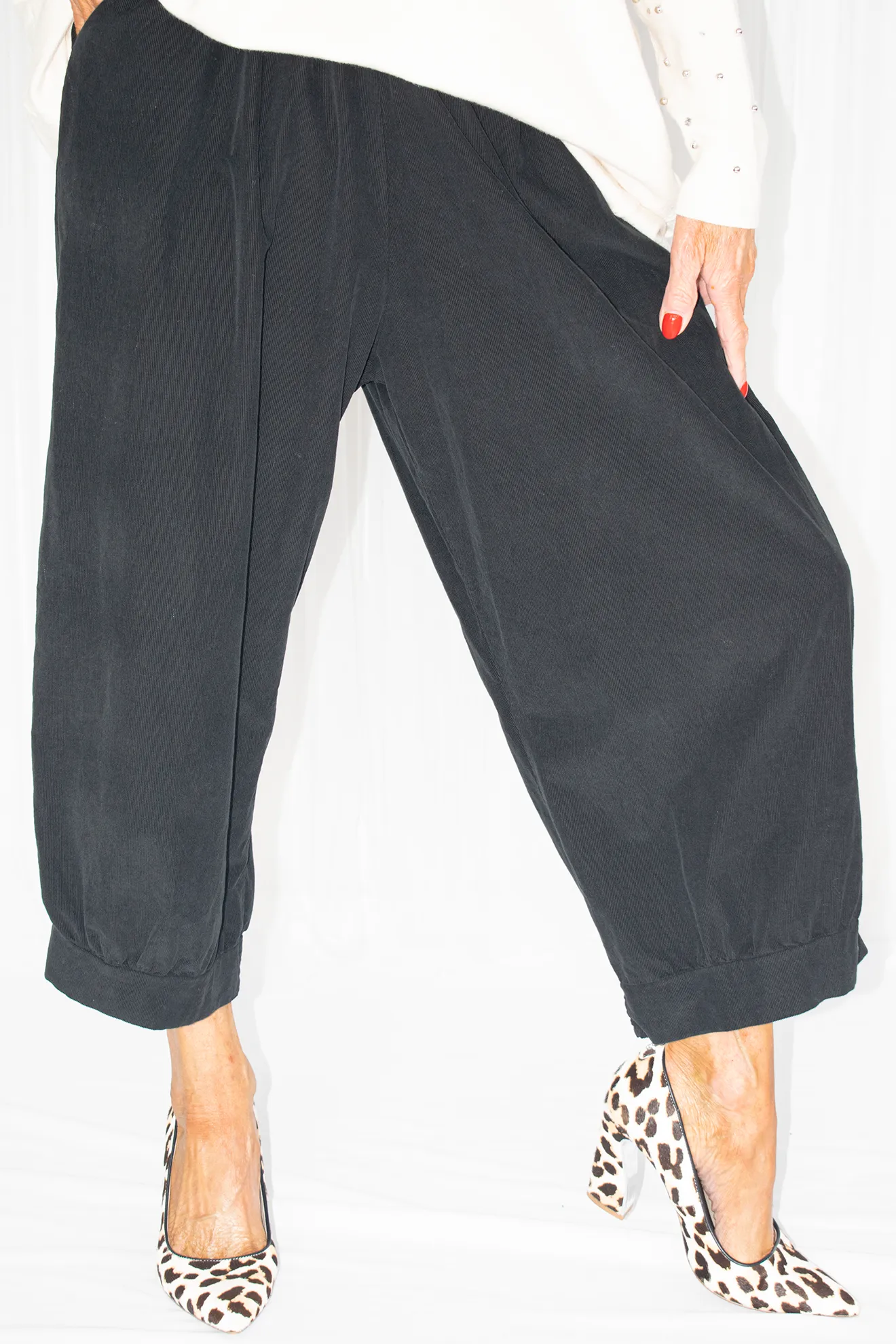 Florence Pin Cord Cocoon Trouser in Black