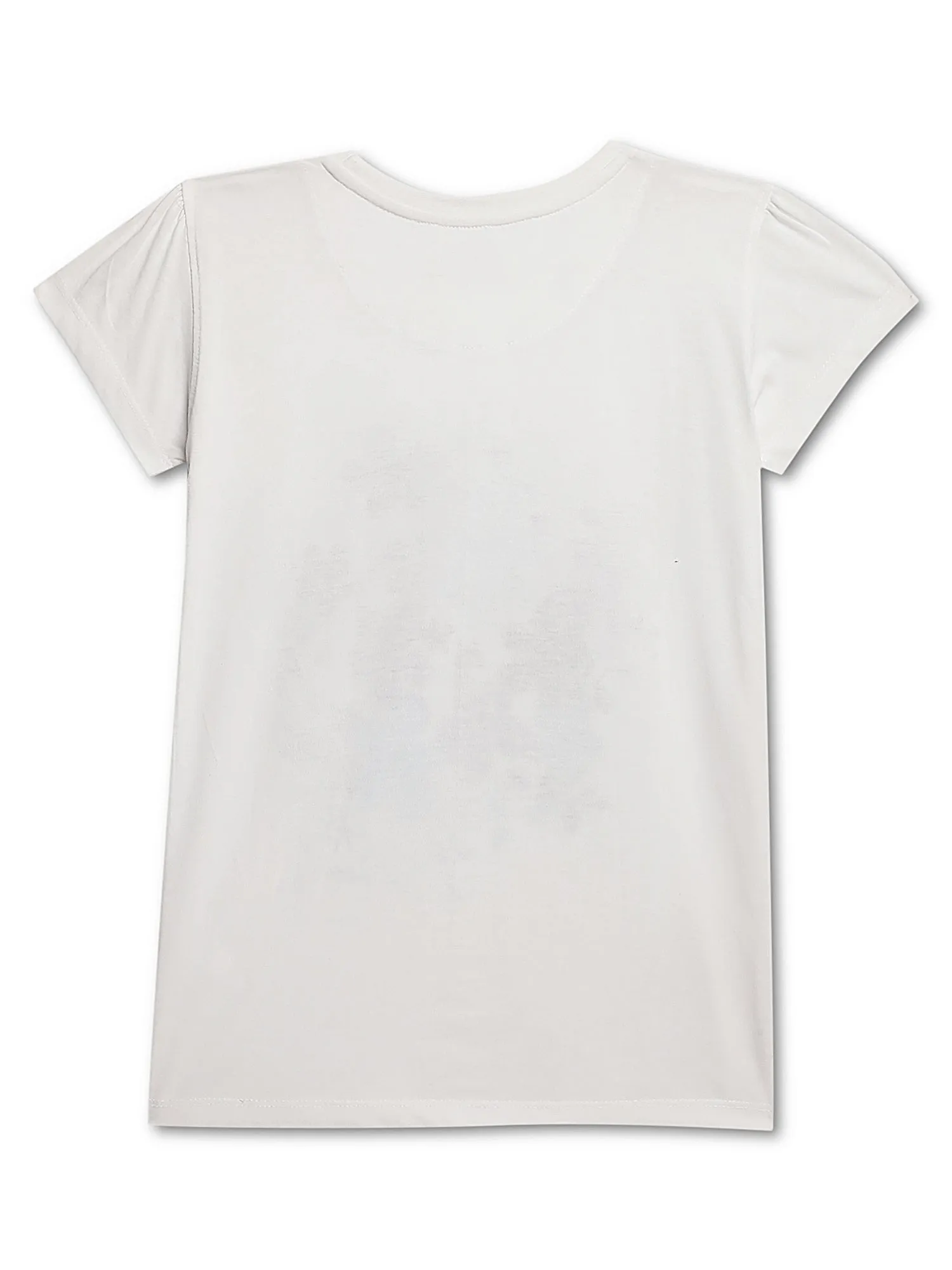 Girls Round Neck White Printed T-Shirt