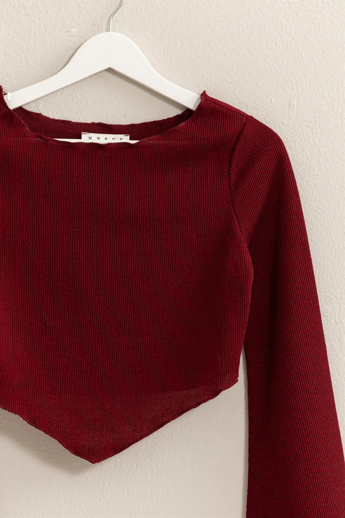 HF24F319-BELL SLEEVE RIBBED KNIT CROP TOP