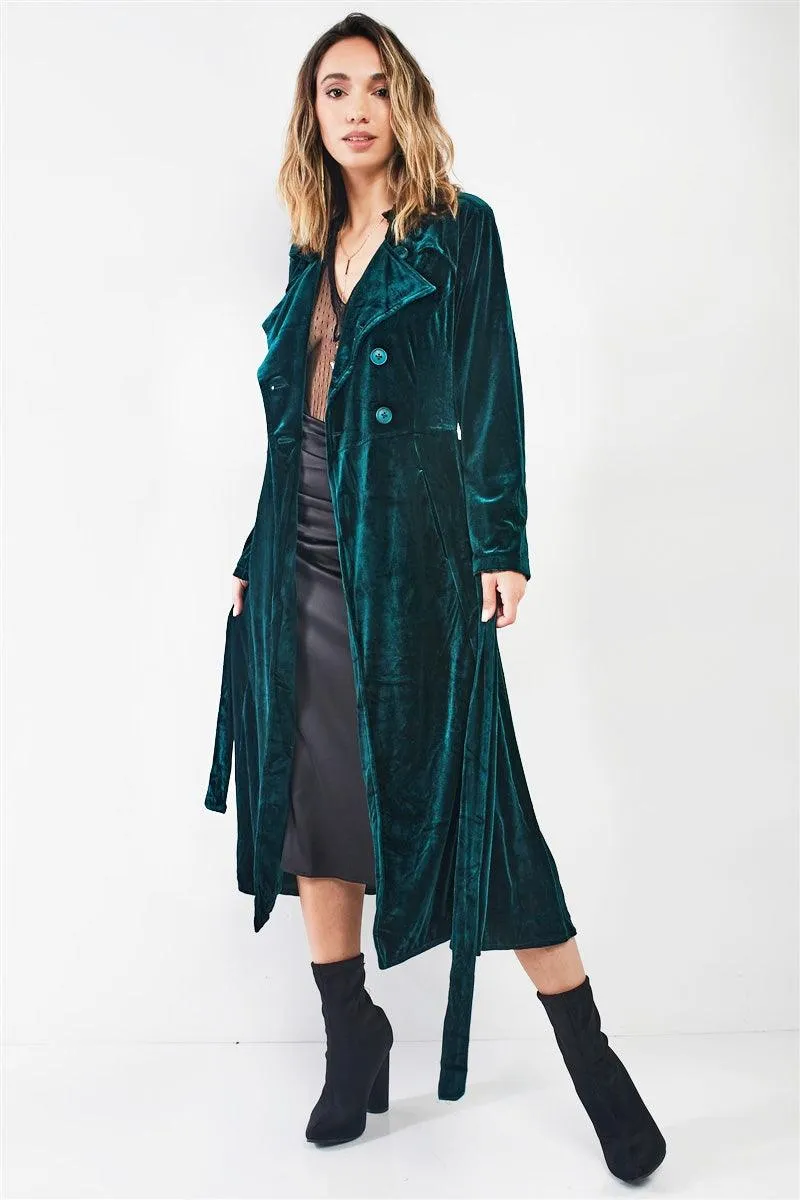 Hunter Green Velvet Long Sleeve Maxi Smoking Jacket