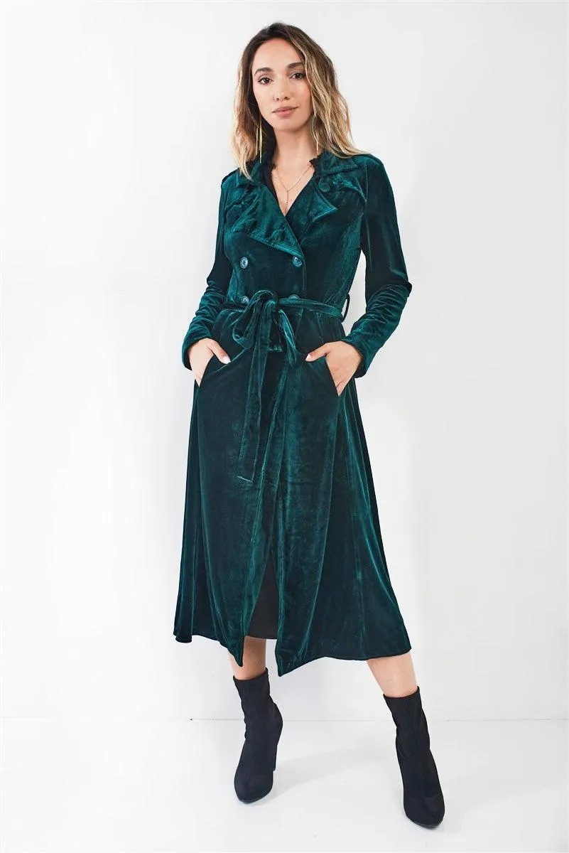 Hunter Green Velvet Long Sleeve Maxi Smoking Jacket