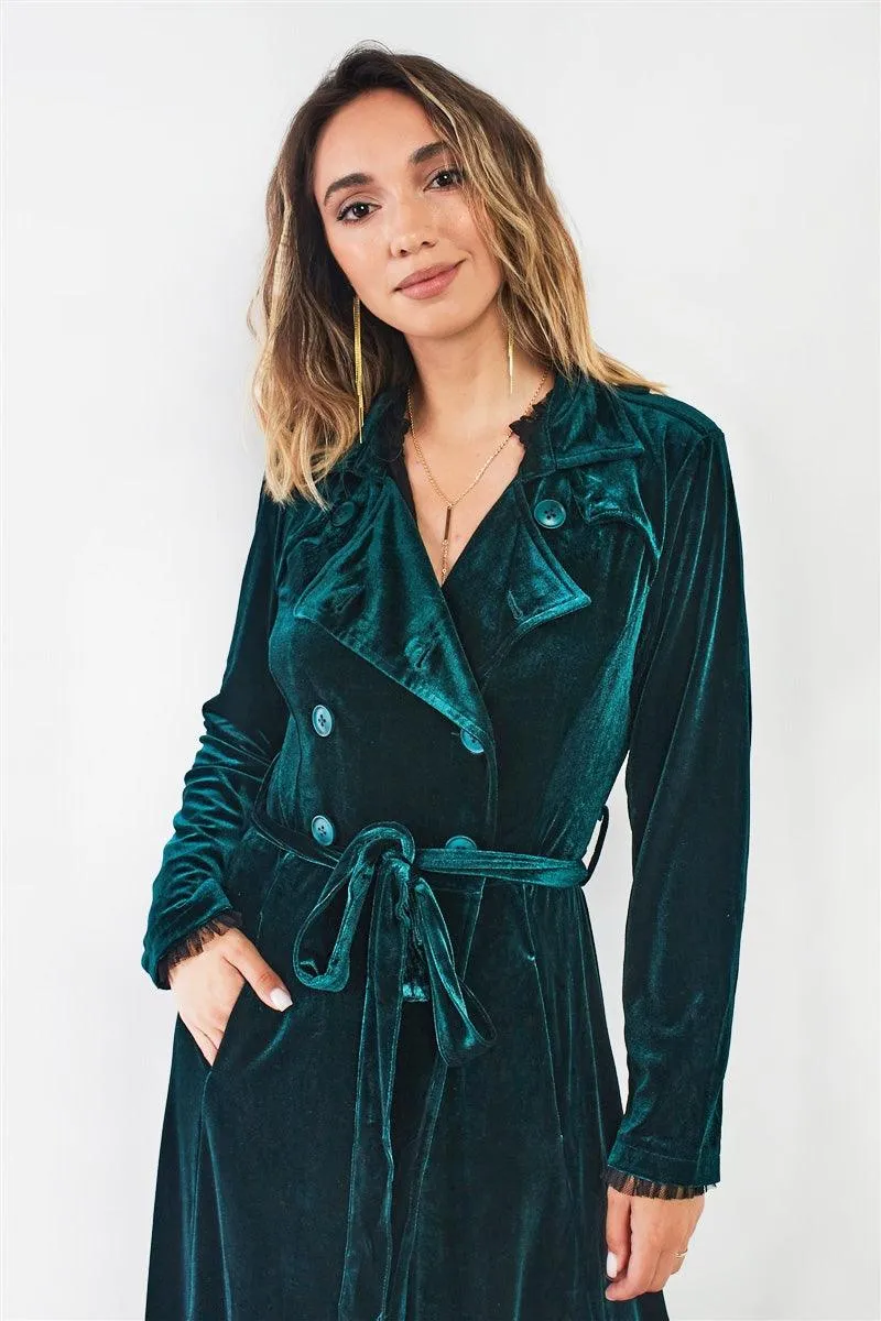 Hunter Green Velvet Long Sleeve Maxi Smoking Jacket