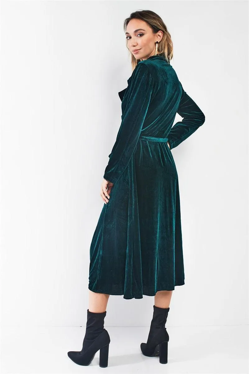 Hunter Green Velvet Long Sleeve Maxi Smoking Jacket