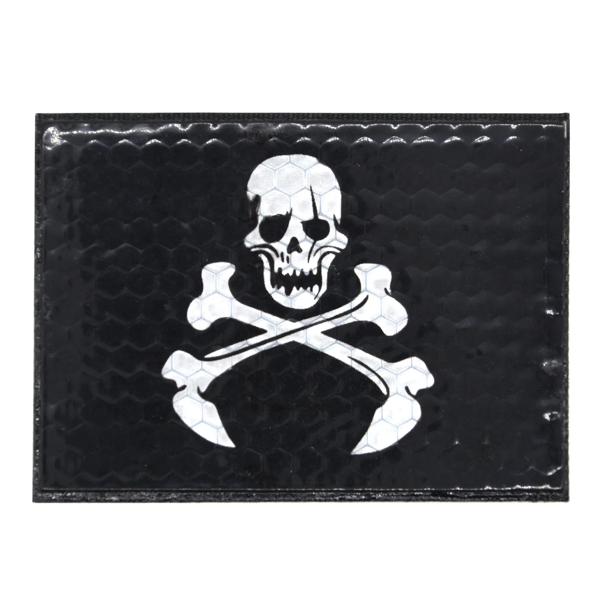 Jolly Roger Pirate Skull Reflective Patch Black