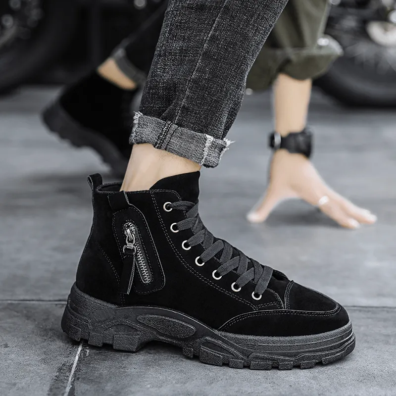 kkboxly kkboxly Men Suede Tooling Boots Side Zipper Comfy Slip Resistant Outdoor Casual Ankle Boots