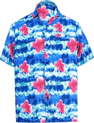 LA LEELA Shirt Casual Button Down Short Sleeve Beach Shirt Men Aloha Pocket shirt Blue_W327