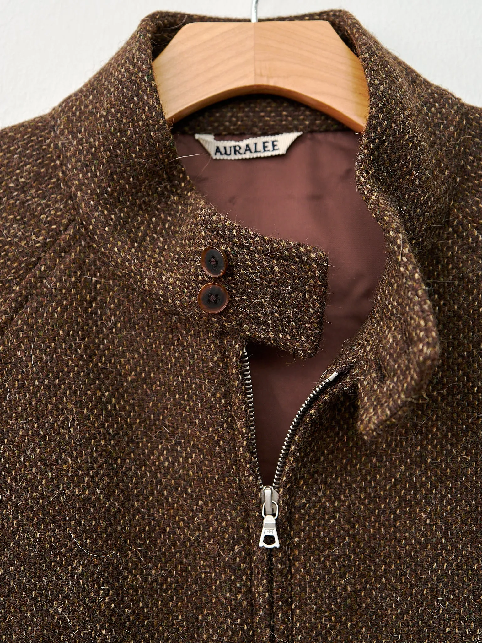 Lama Shetland Wool Tweed Zip Blouson - Brown Tweed