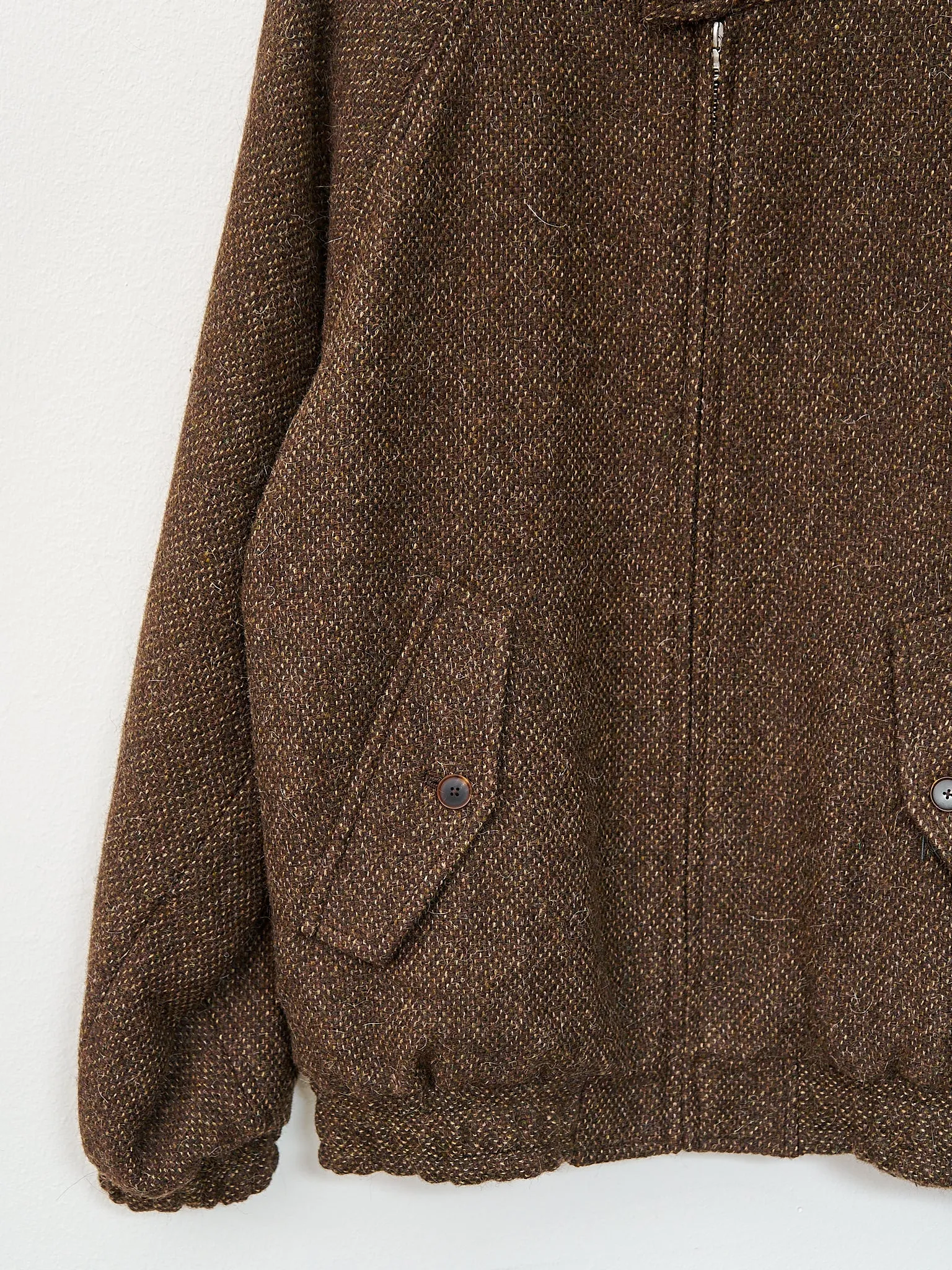 Lama Shetland Wool Tweed Zip Blouson - Brown Tweed