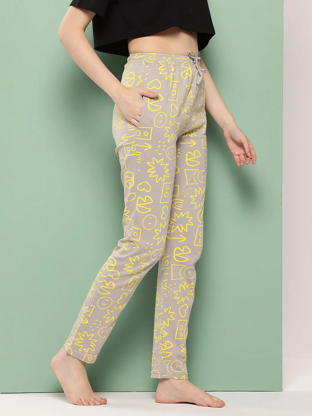 Leading Lady Women's Printed Cotton Mid Rise Casual Pyjamas with Pocket & inner Elastic Full-length Regular Fit Lounge Pants [LDLW-2345-1]