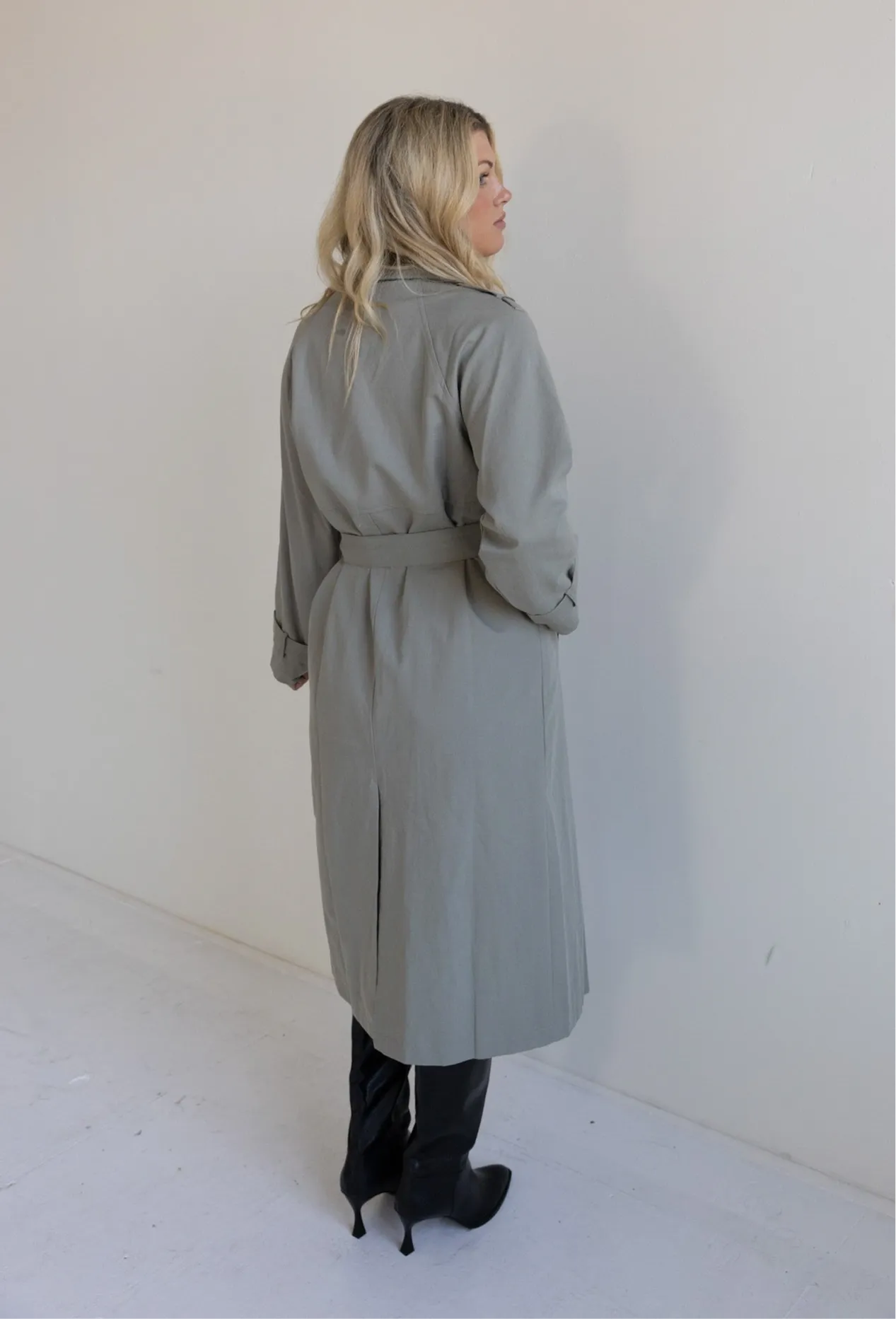 Light Olive Longline Belted Trench