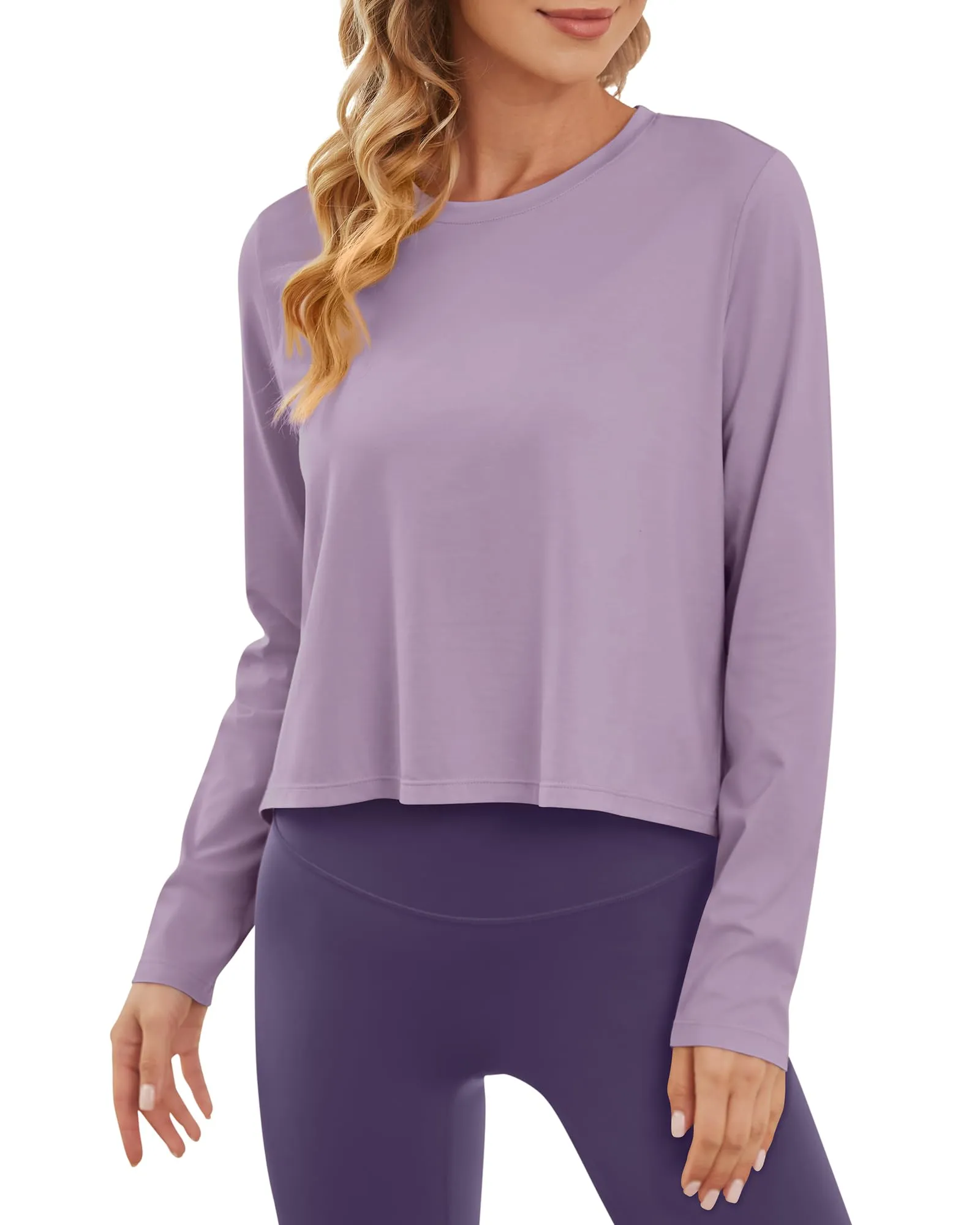 Lightweight Cropped Workout Sun Workout Long Sleeve Tops