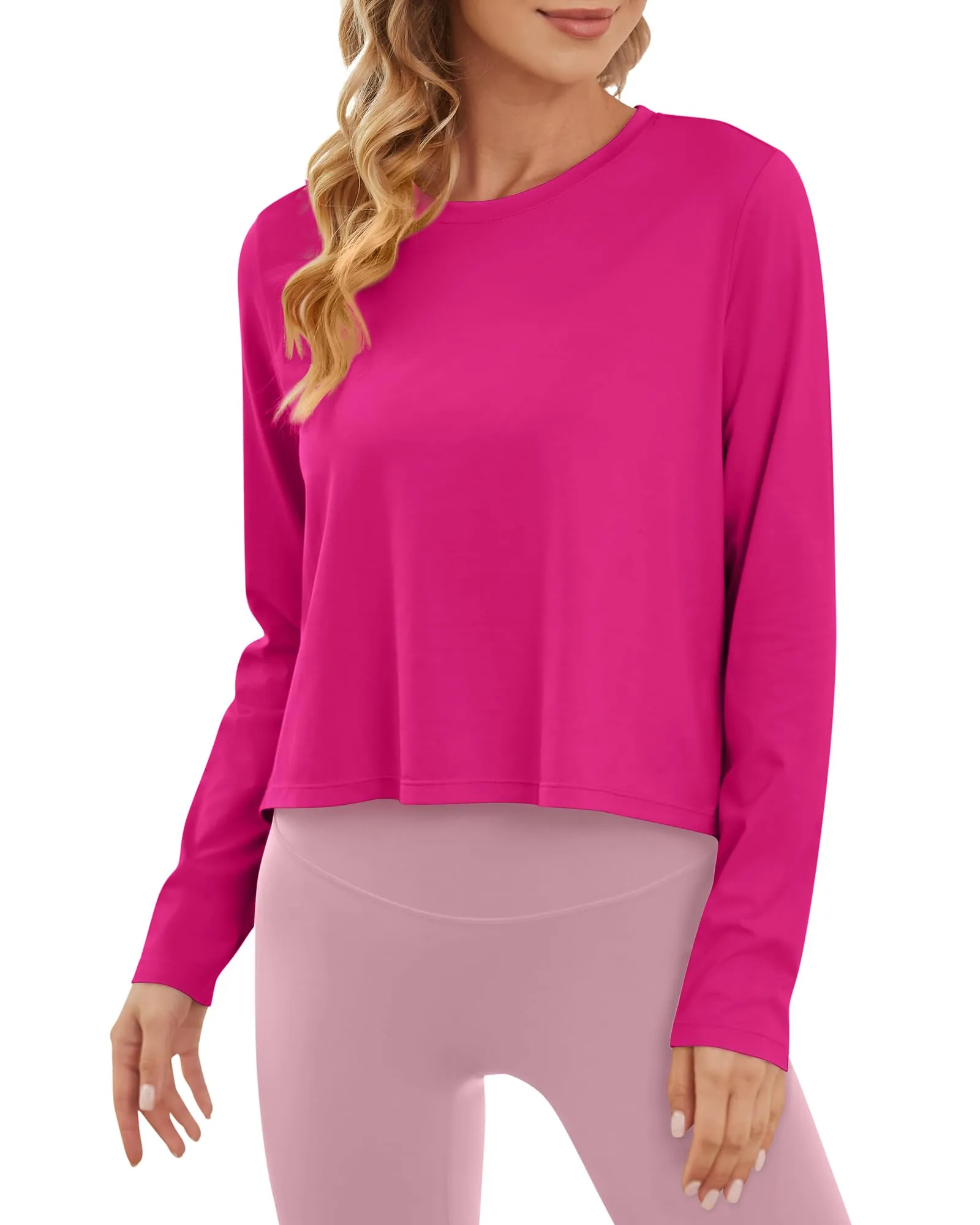 Lightweight Cropped Workout Sun Workout Long Sleeve Tops