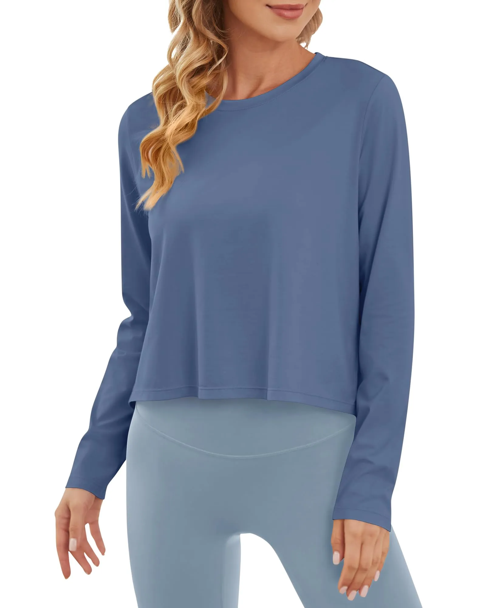 Lightweight Cropped Workout Sun Workout Long Sleeve Tops