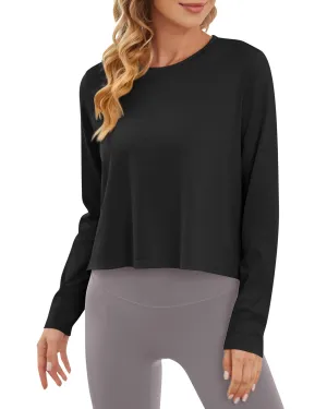 Lightweight Cropped Workout Sun Workout Long Sleeve Tops