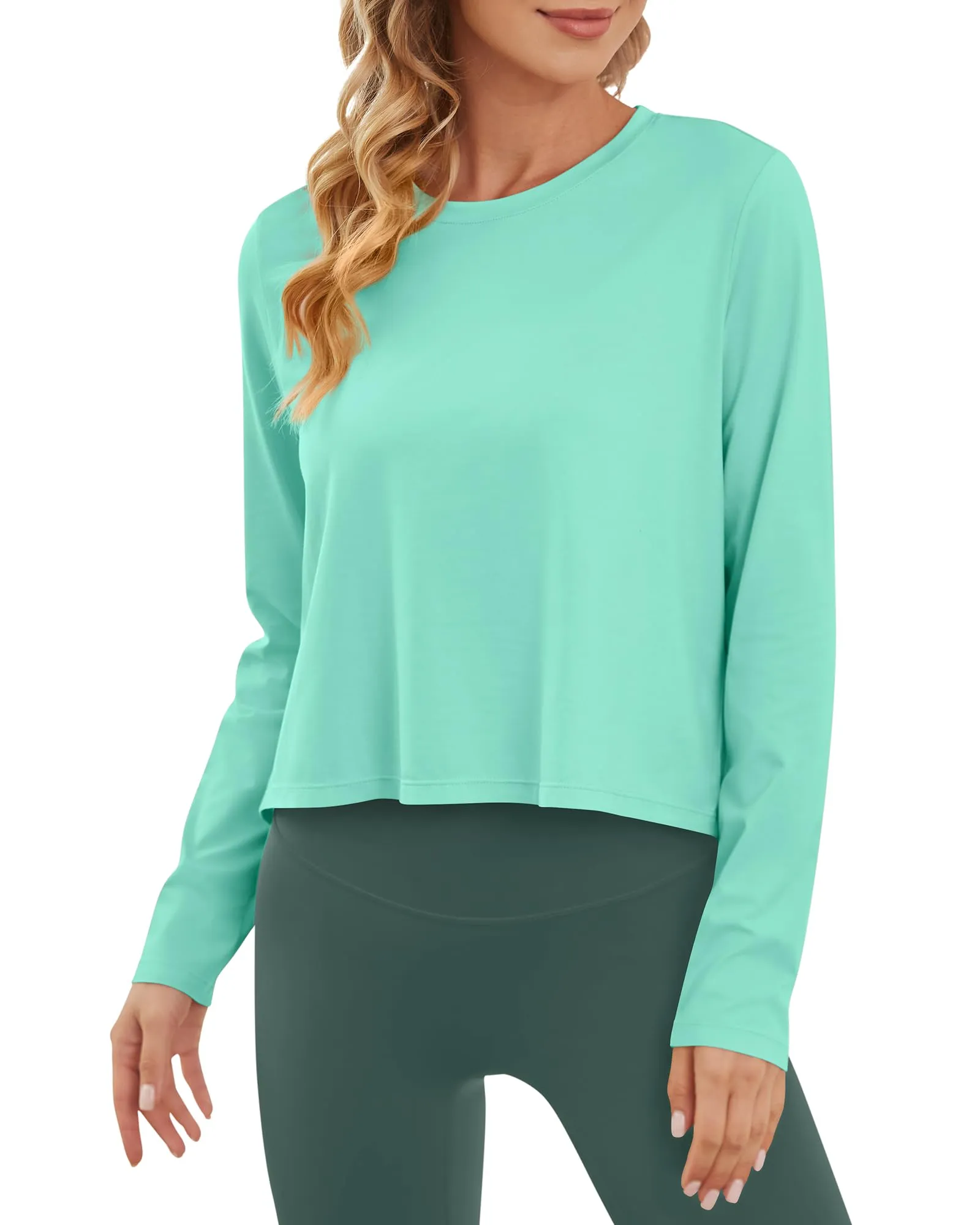 Lightweight Cropped Workout Sun Workout Long Sleeve Tops