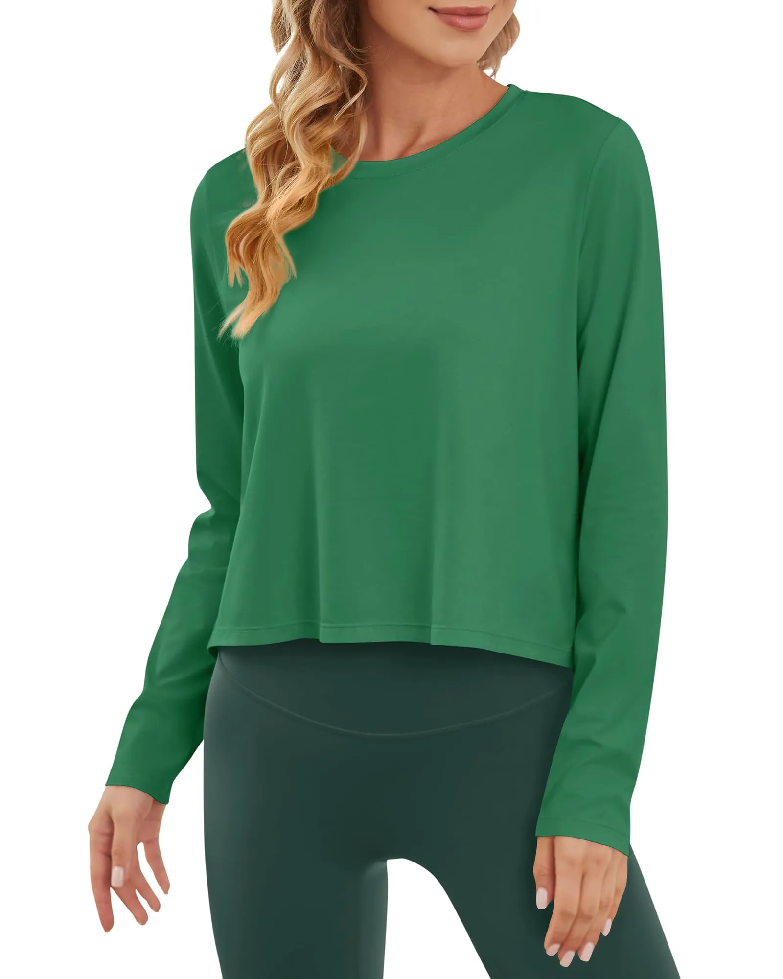 Lightweight Cropped Workout Sun Workout Long Sleeve Tops