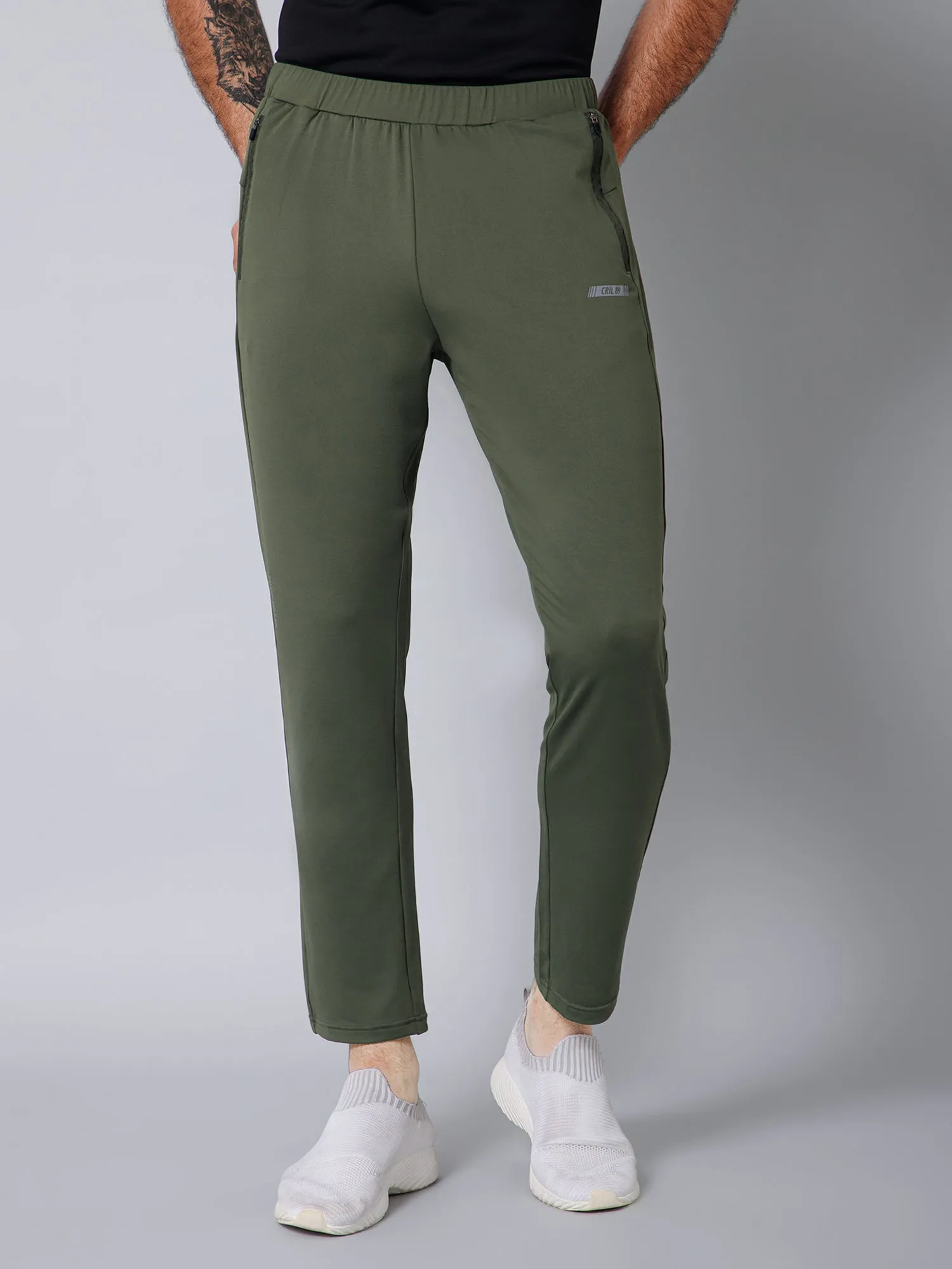 Men Green Solid Full Length Regular Fit Active Wear Track Pant