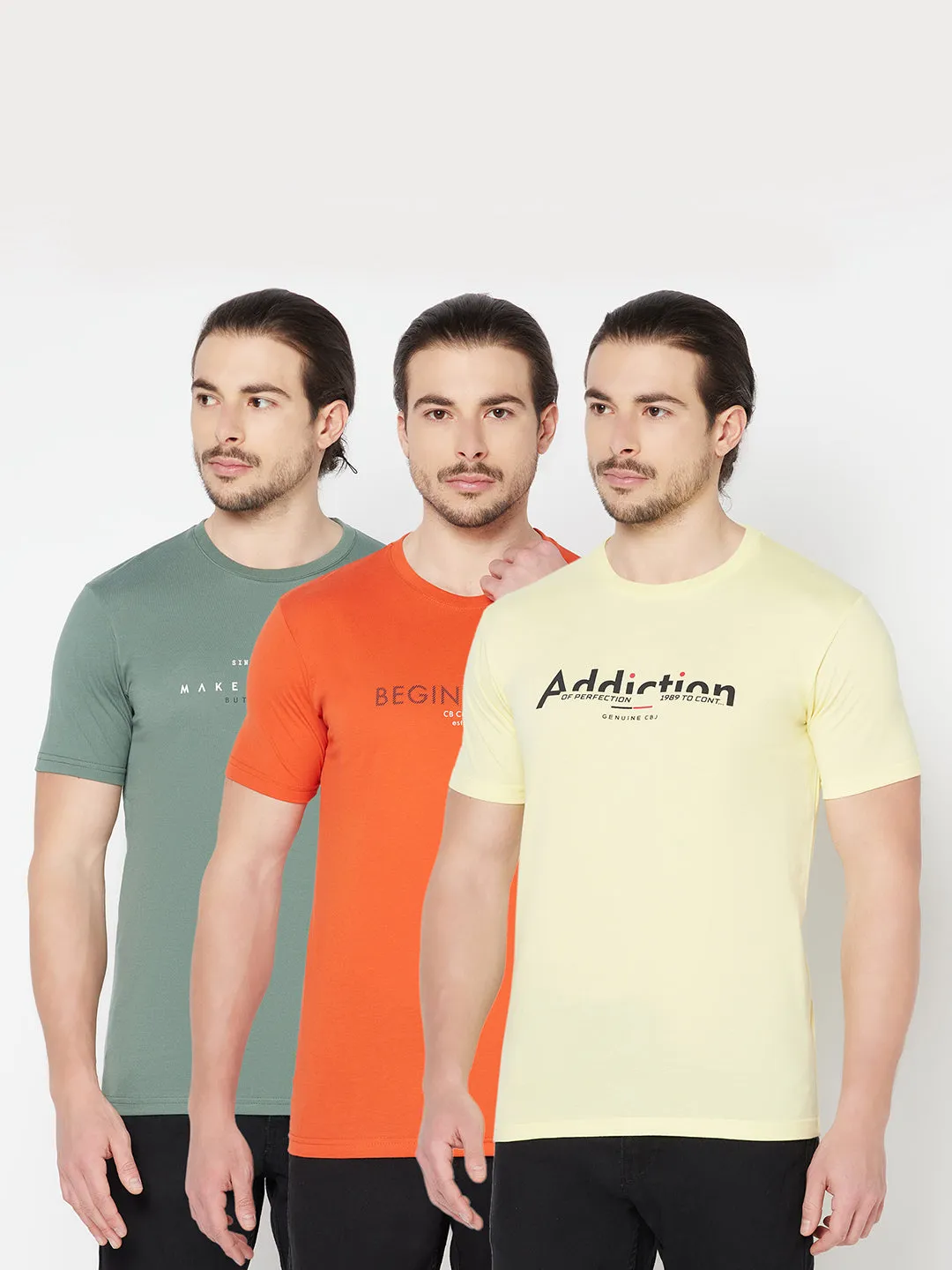 Men's Pack of 3 Round neck Half Sleeve T-Shirt Green,Orange,Yellow