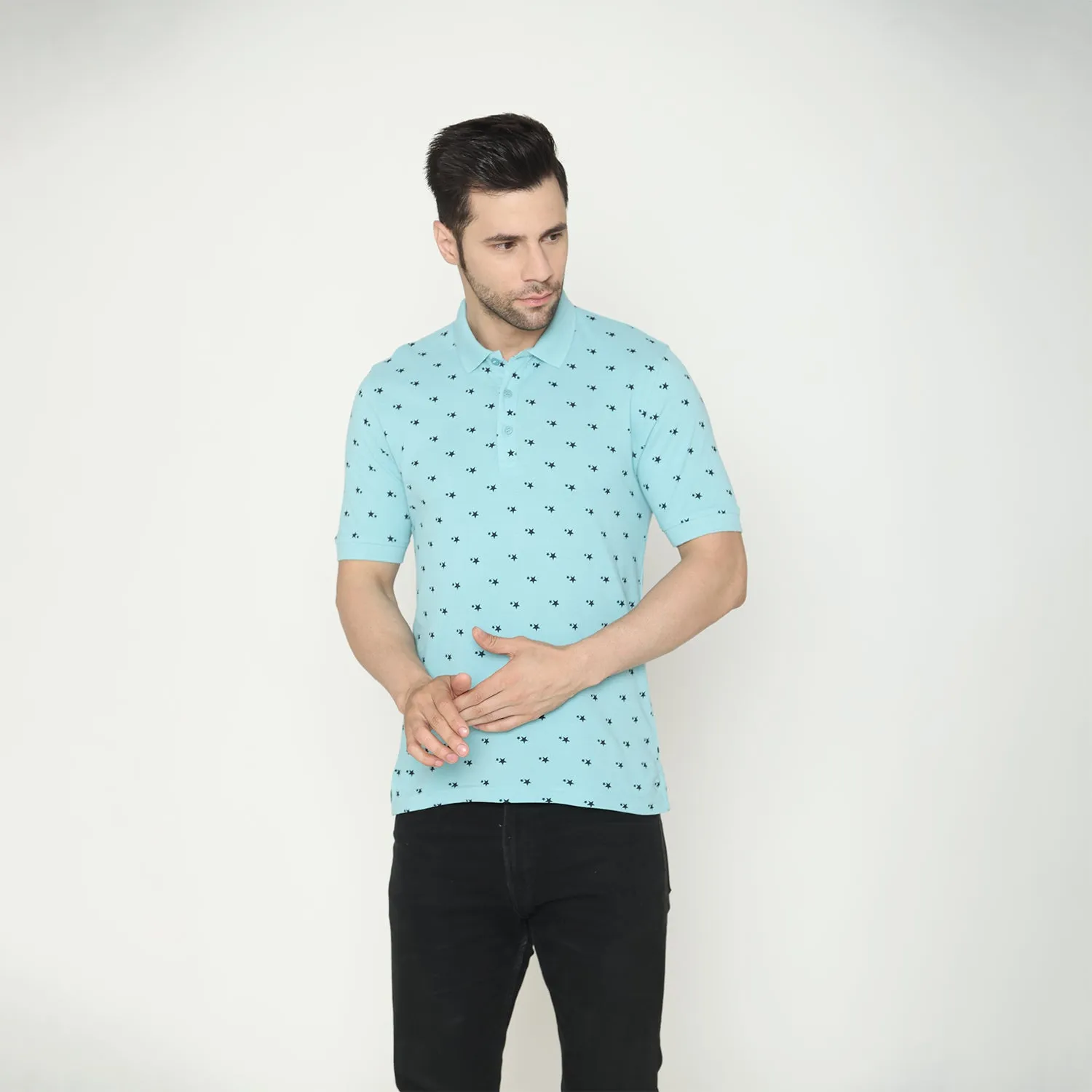 Men's Printed Half Sleeves Tees - Nile Blue