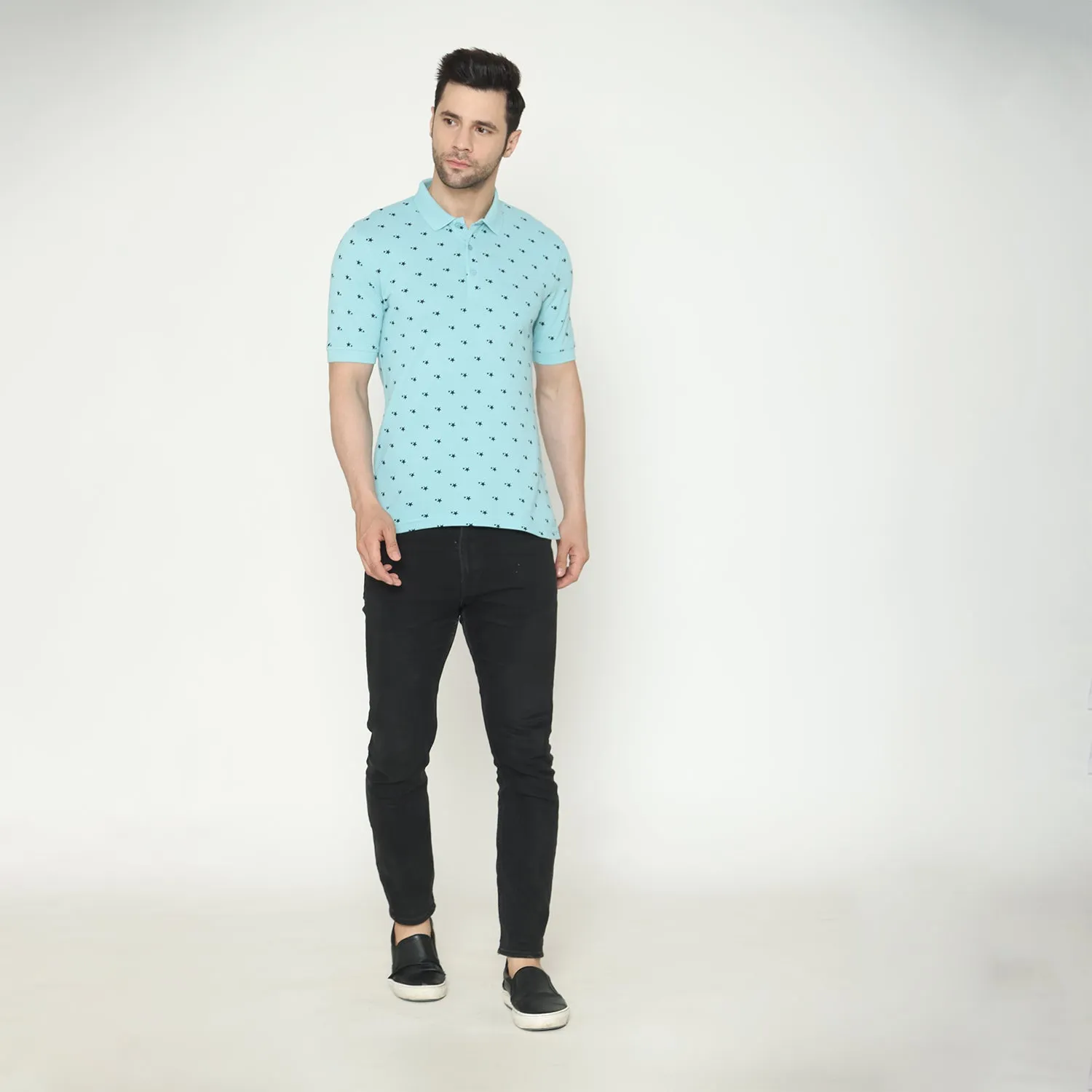 Men's Printed Half Sleeves Tees - Nile Blue