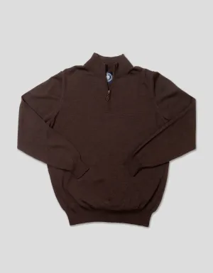 MERINO WOOL QUARTER ZIP UP - DARK BROWN