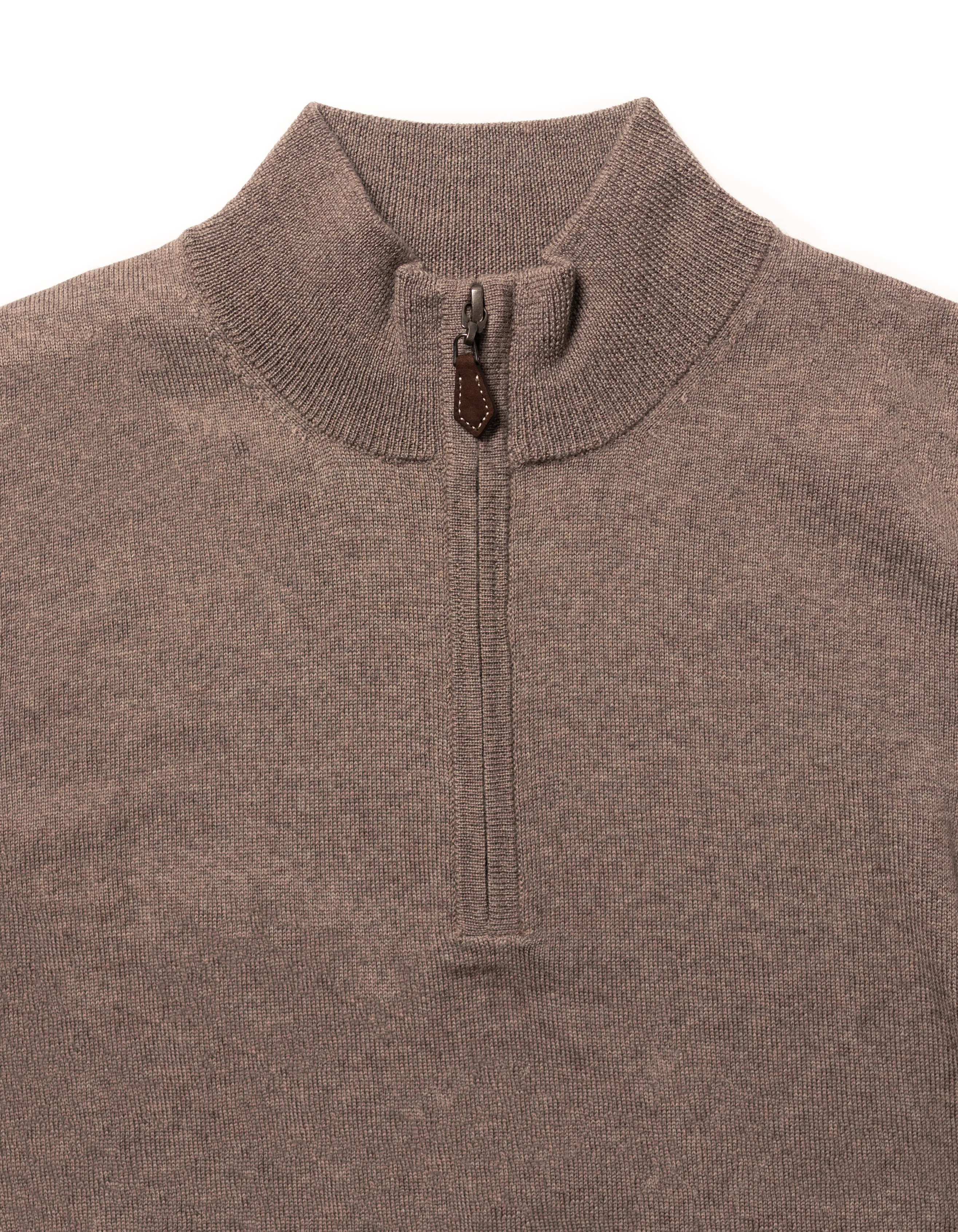 MERINO WOOL QUARTER ZIP UP - TAN