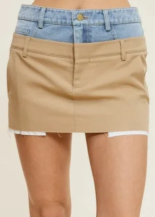 Mimosa Denim Waistband Raw Hem Contrast Mini Skirt