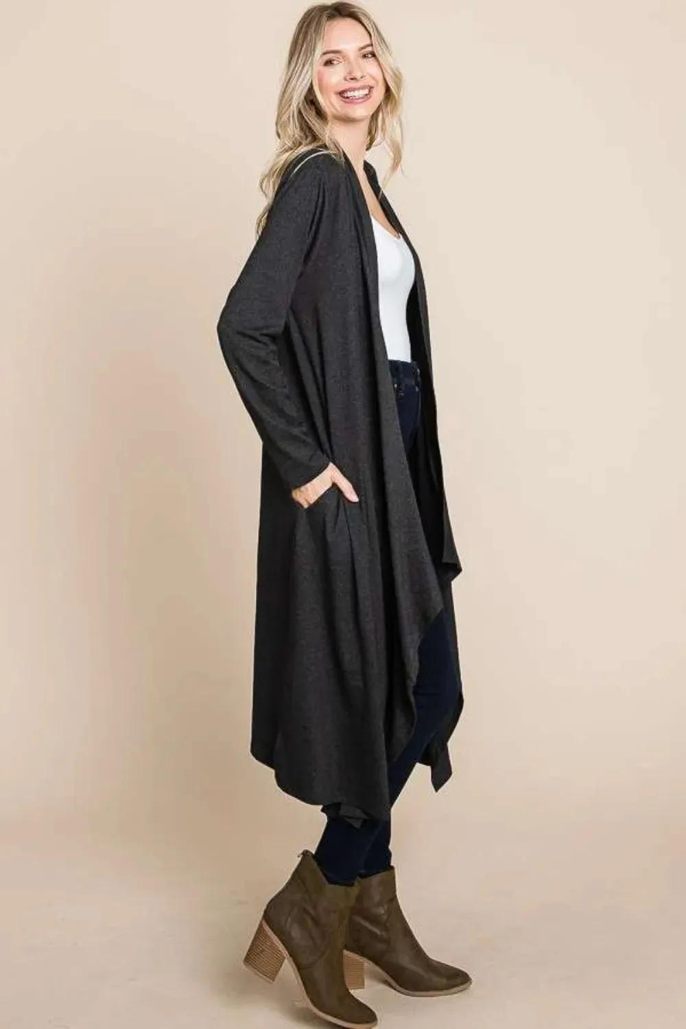 Open Front Longline Cover-Up with Pockets